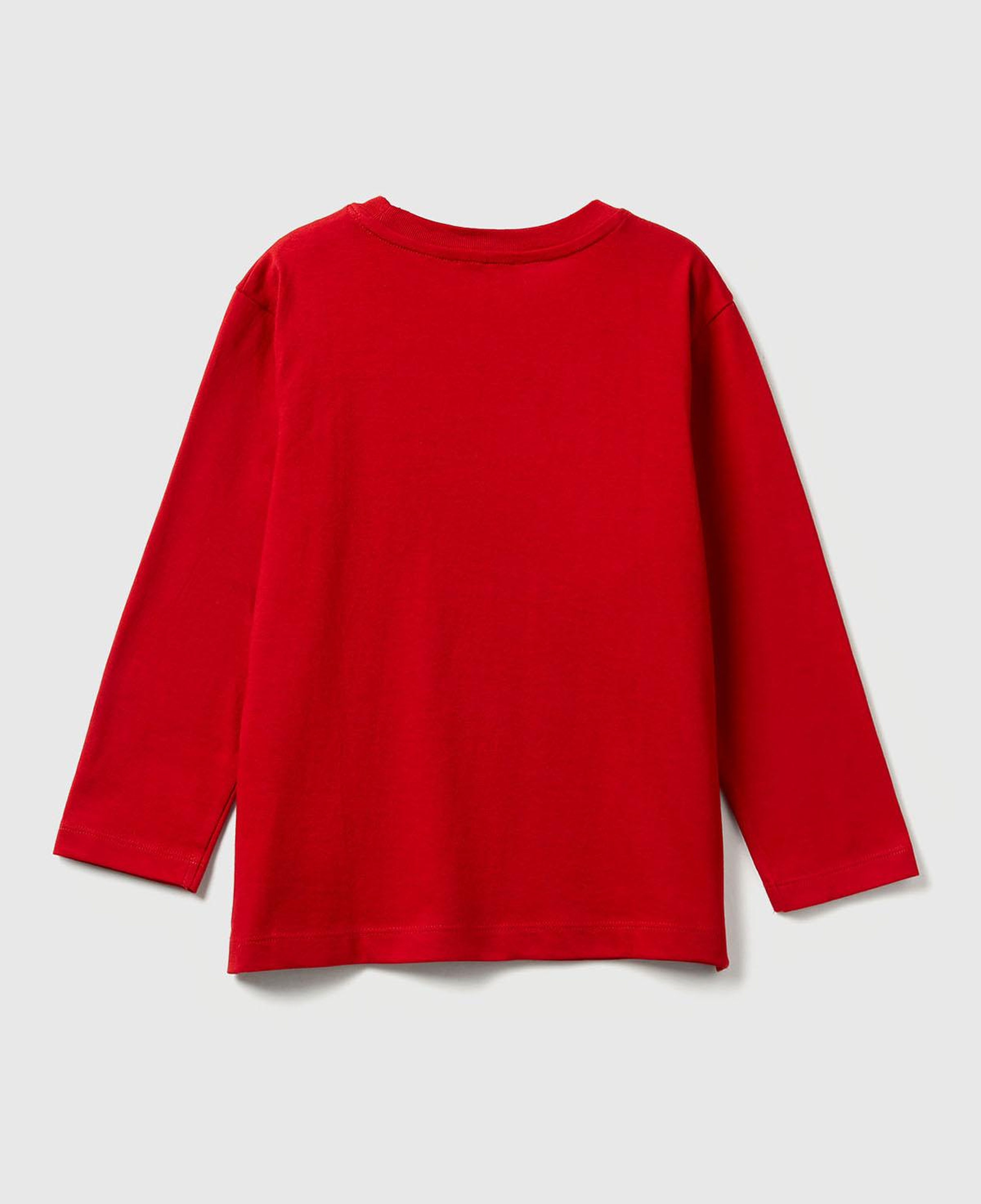 Erkek Çocuk Kırmızı Önü Baskılı Fermuarlı Aplikeli Uzun Kollu T-shirt