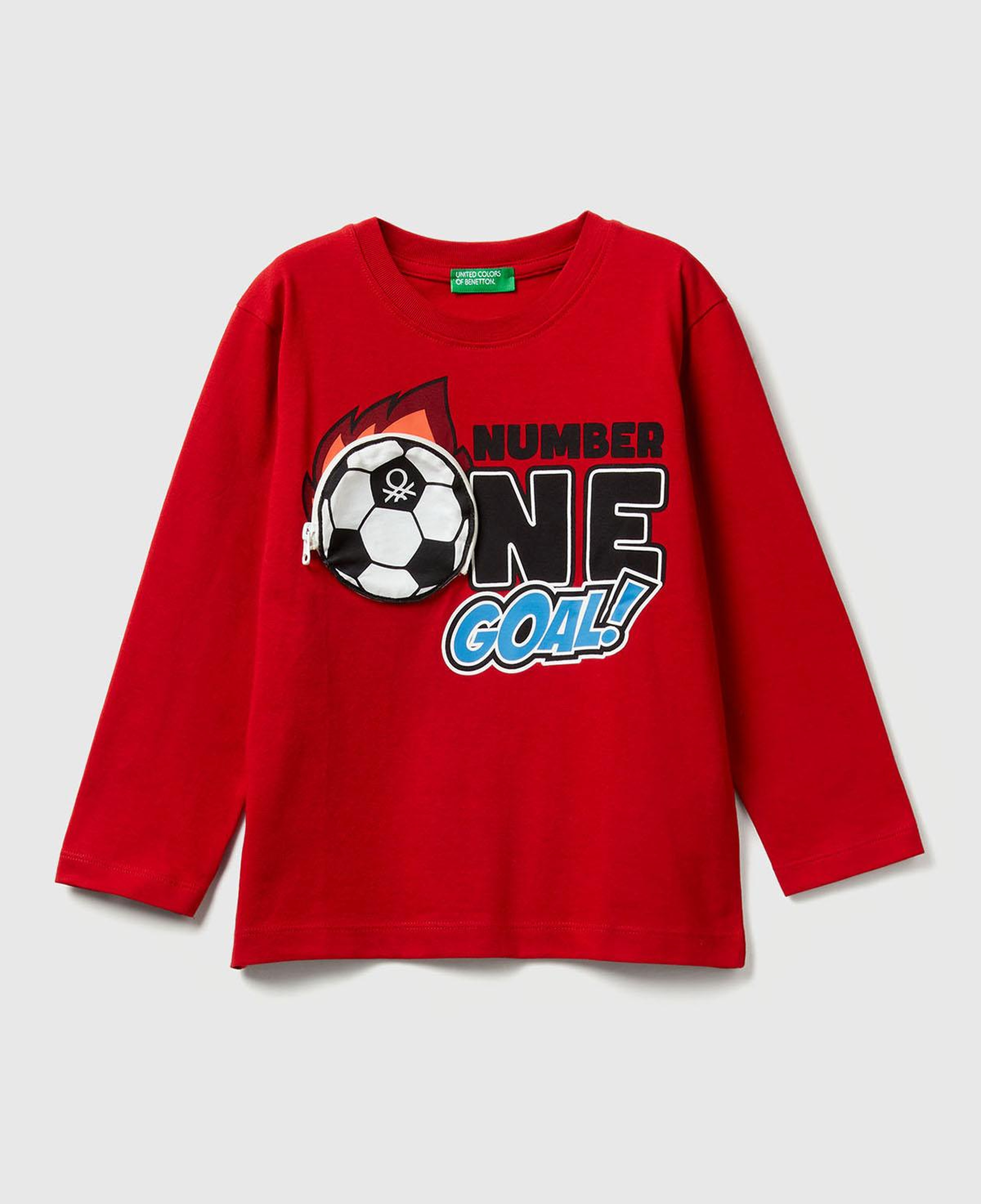Erkek Çocuk Kırmızı Önü Baskılı Fermuarlı Aplikeli Uzun Kollu T-shirt