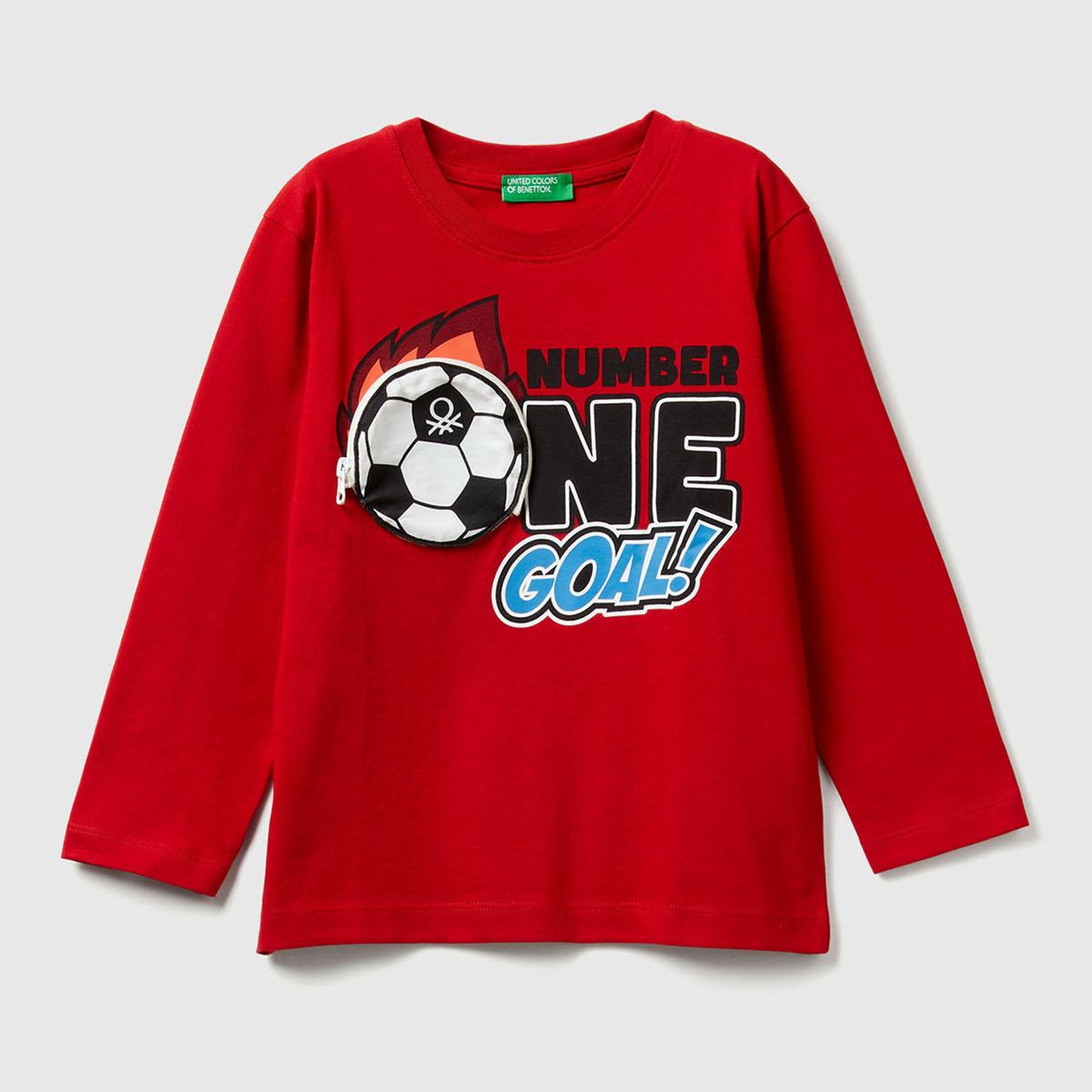 Erkek Çocuk Kırmızı Önü Baskılı Fermuarlı Aplikeli Uzun Kollu T-shirt