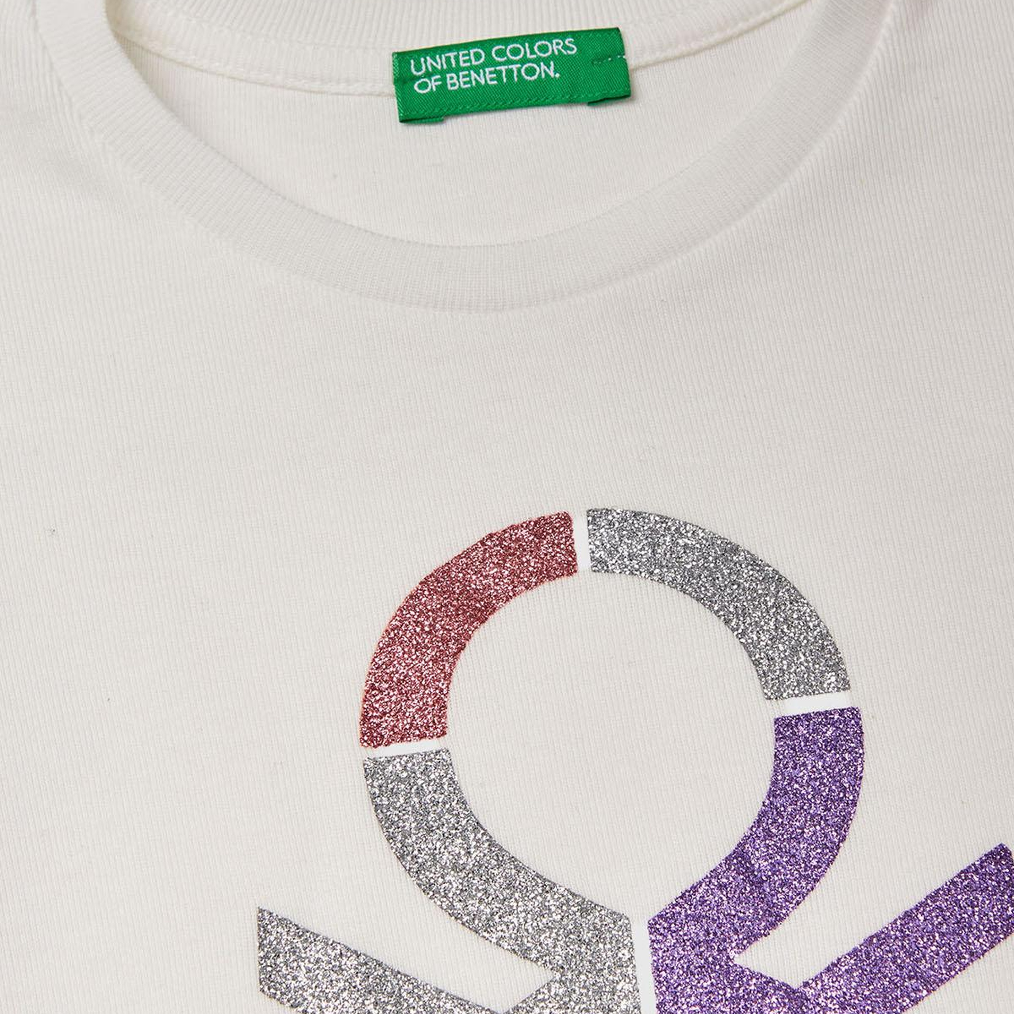 Kız Çocuk Ekru Önü Parıltılı Logo Baskılı Regular Fit Uzun Kollu T-Shirt