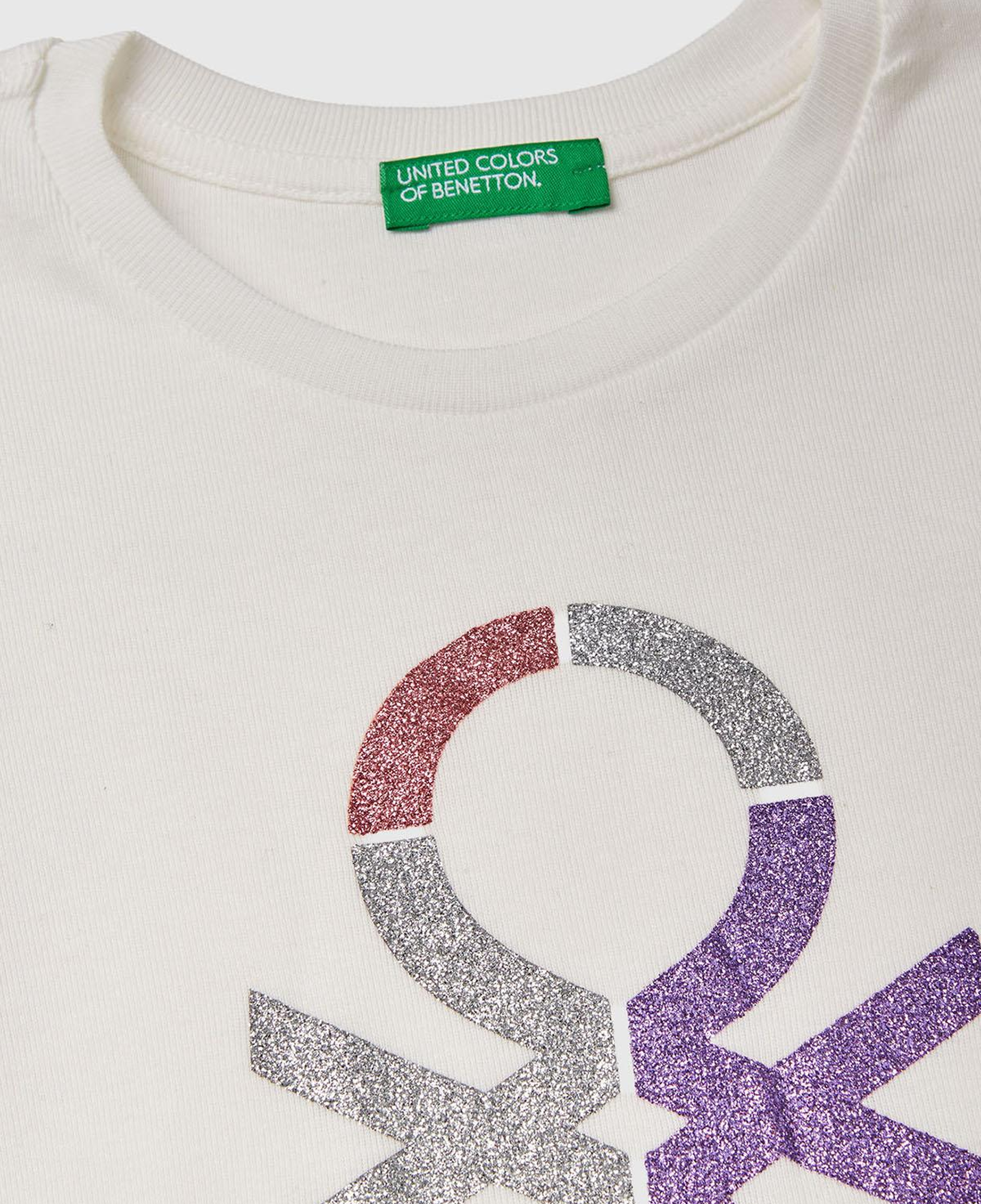 Kız Çocuk Ekru Önü Parıltılı Logo Baskılı Regular Fit Uzun Kollu T-Shirt