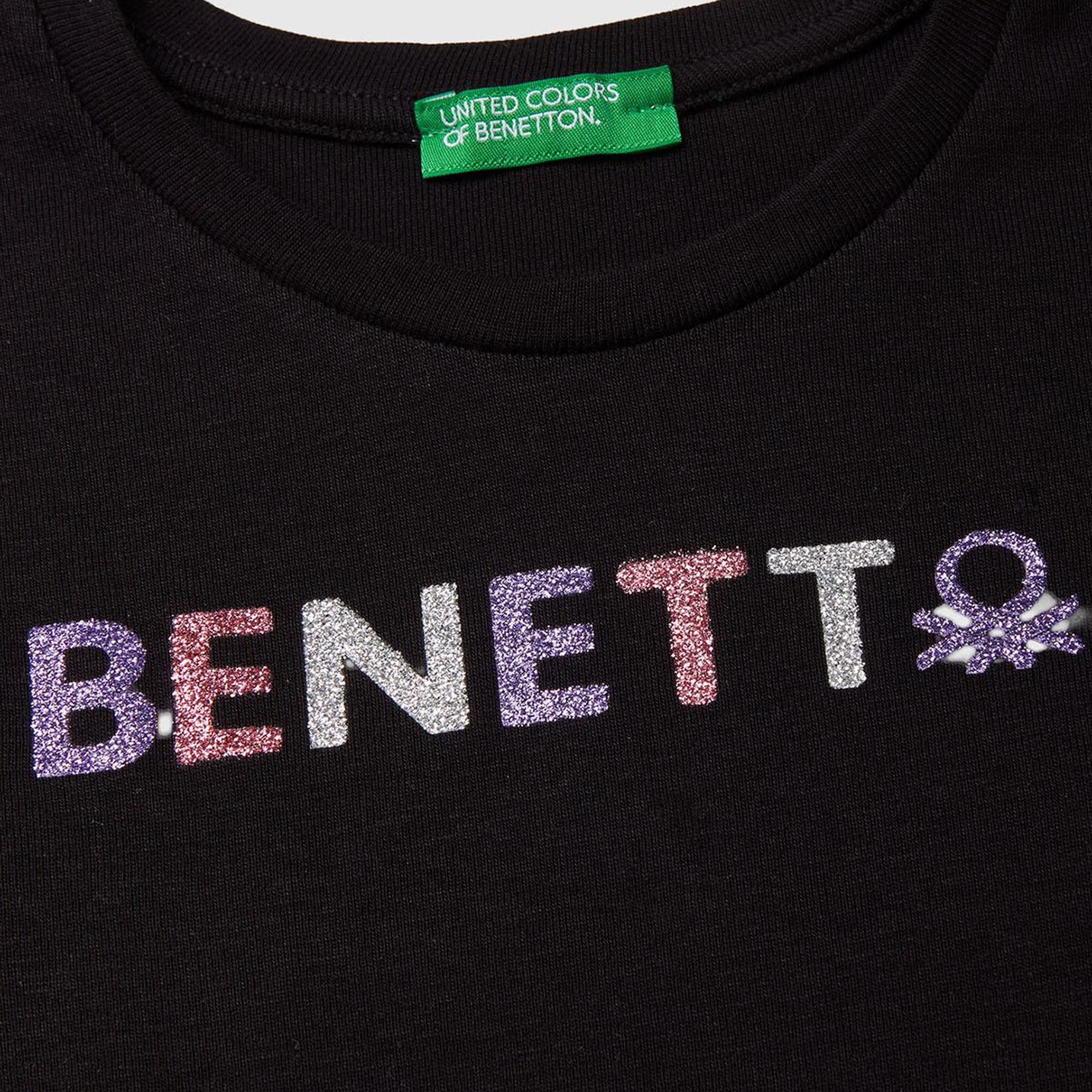 Kız Çocuk Siyah Önü Parıltılı Logo Baskılı Regular Fit Uzun Kollu T-Shirt