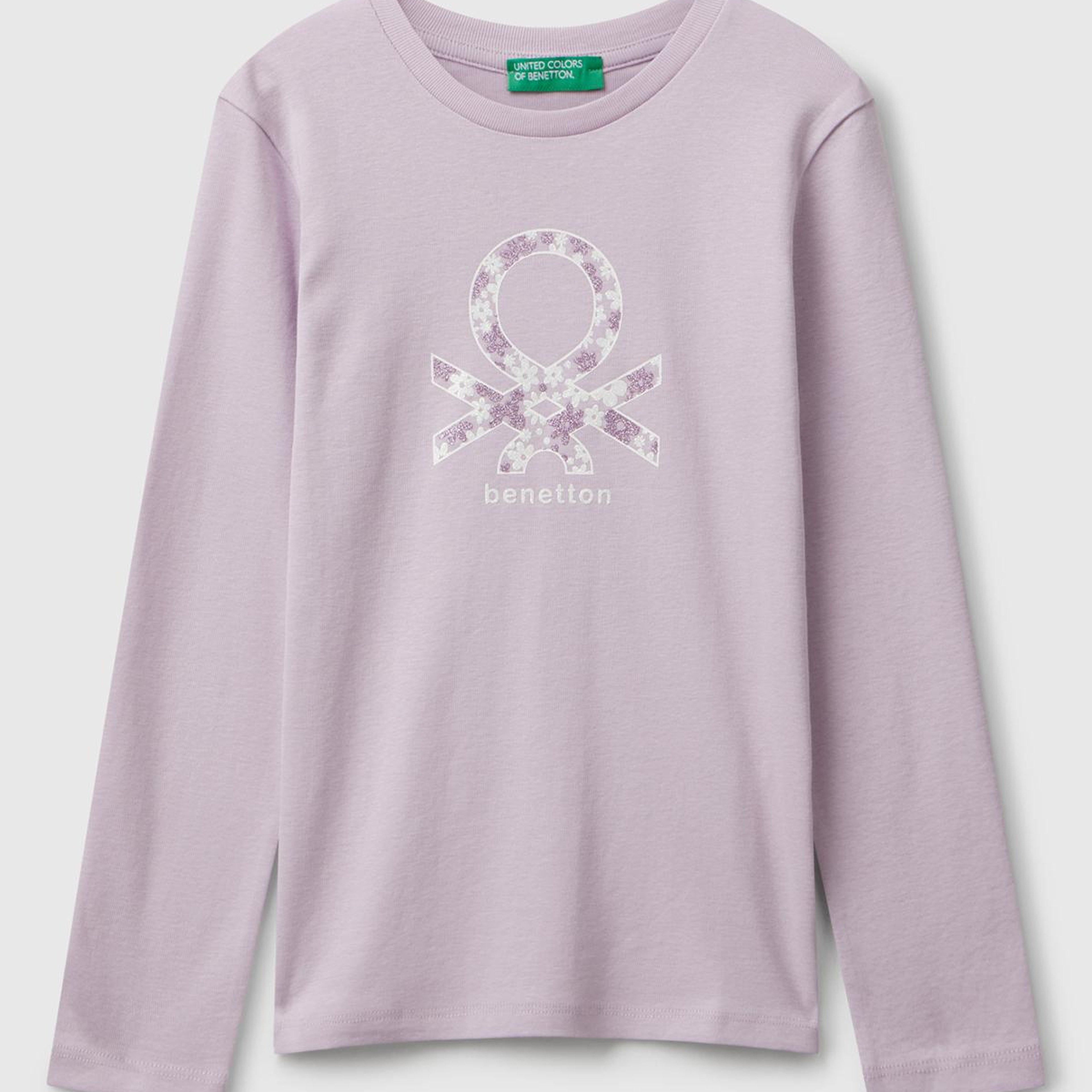 Kız Çocuk Lila Parıltılı Logo Baskılı Regular Fit Uzun Kollu T-shirt