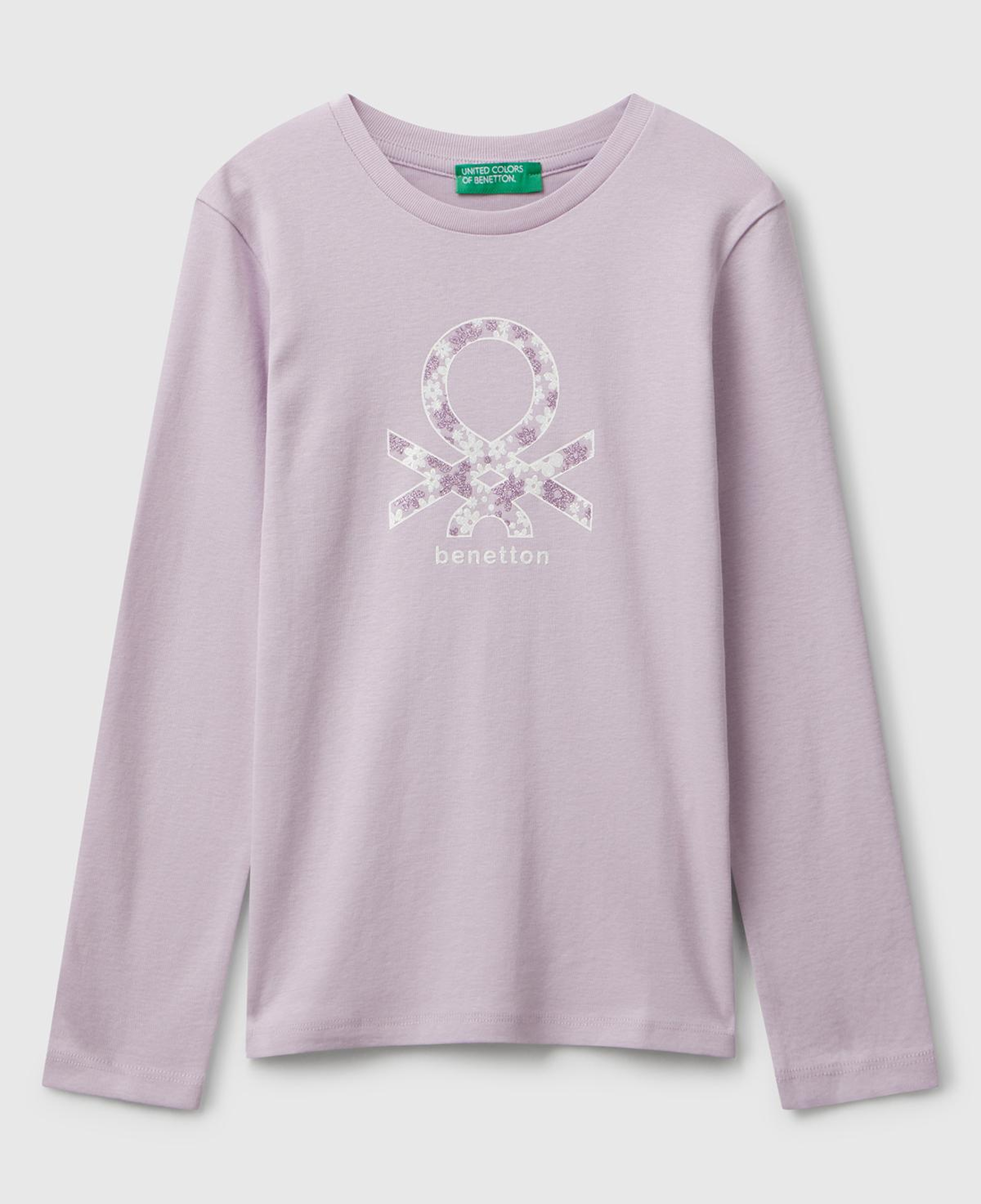 Kız Çocuk Lila Parıltılı Logo Baskılı Regular Fit Uzun Kollu T-shirt
