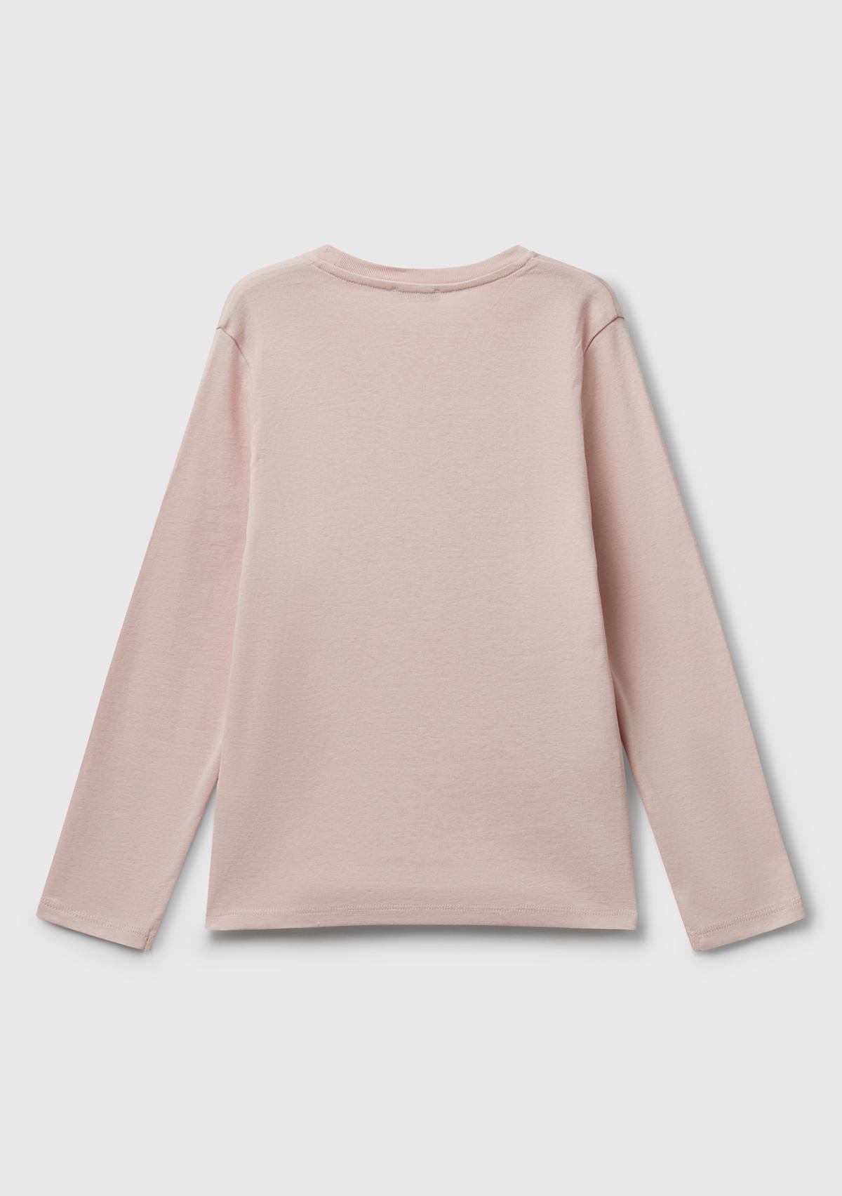 Kız Çocuk Toz Pembe Parıltılı Logo Baskılı Regular Fit Uzun Kollu T-shirt