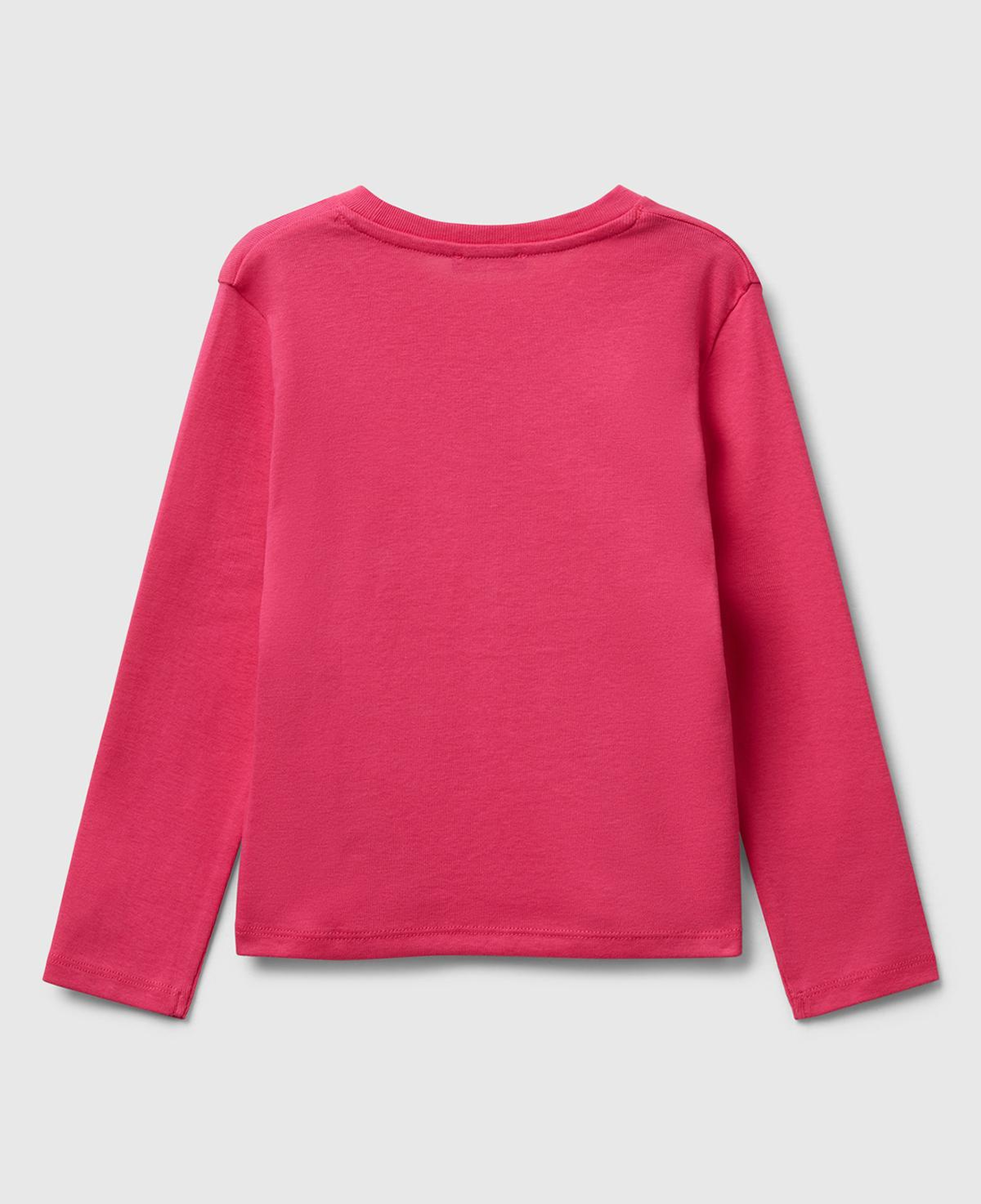 Kız Çocuk Pembe Önü Parıltılı Logo Baskılı Slim Fit Uzun Kollu T-shirt