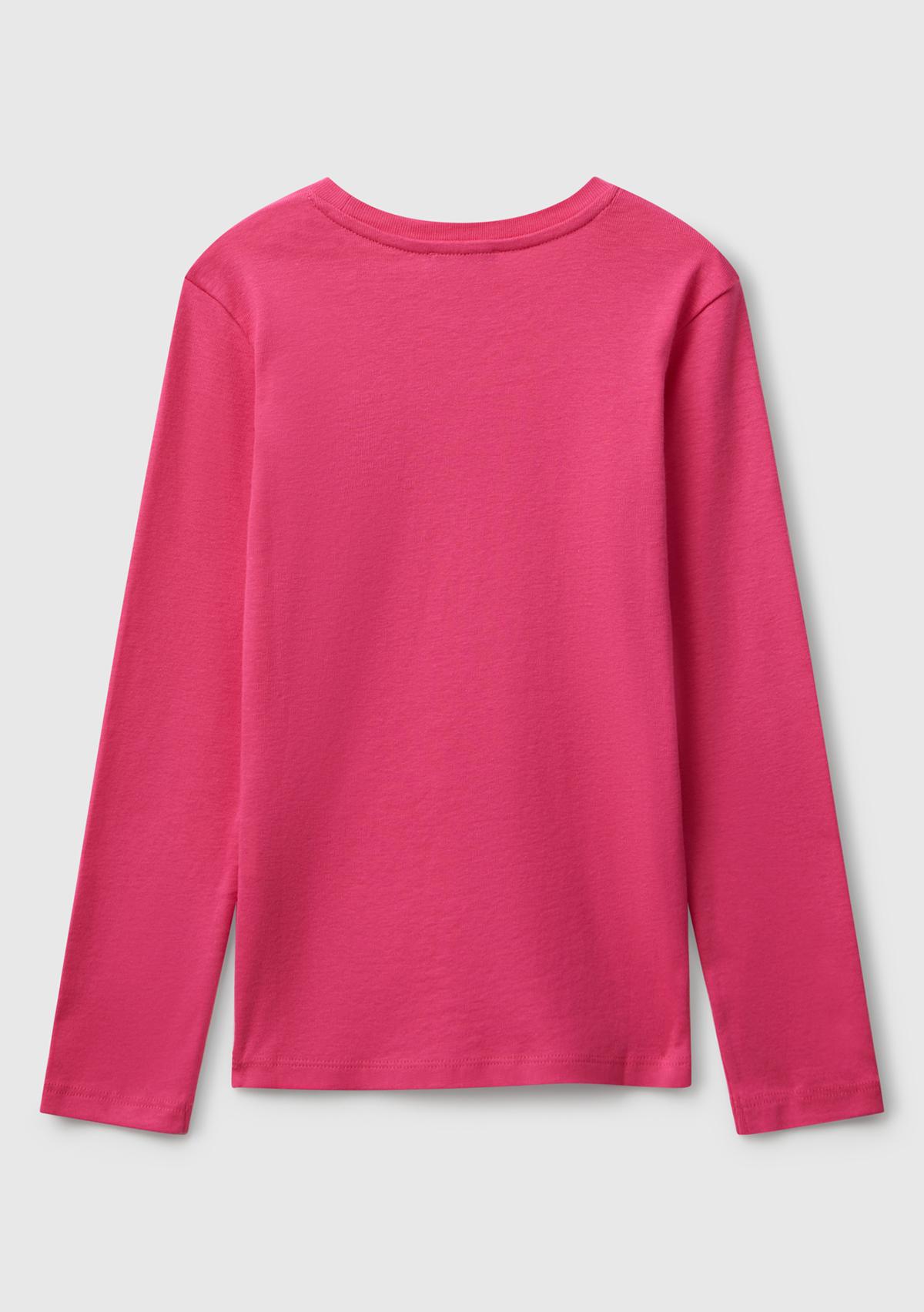 Kız Çocuk Pembe Parıltılı Logo Baskılı Regular Fit Uzun Kollu T-shirt