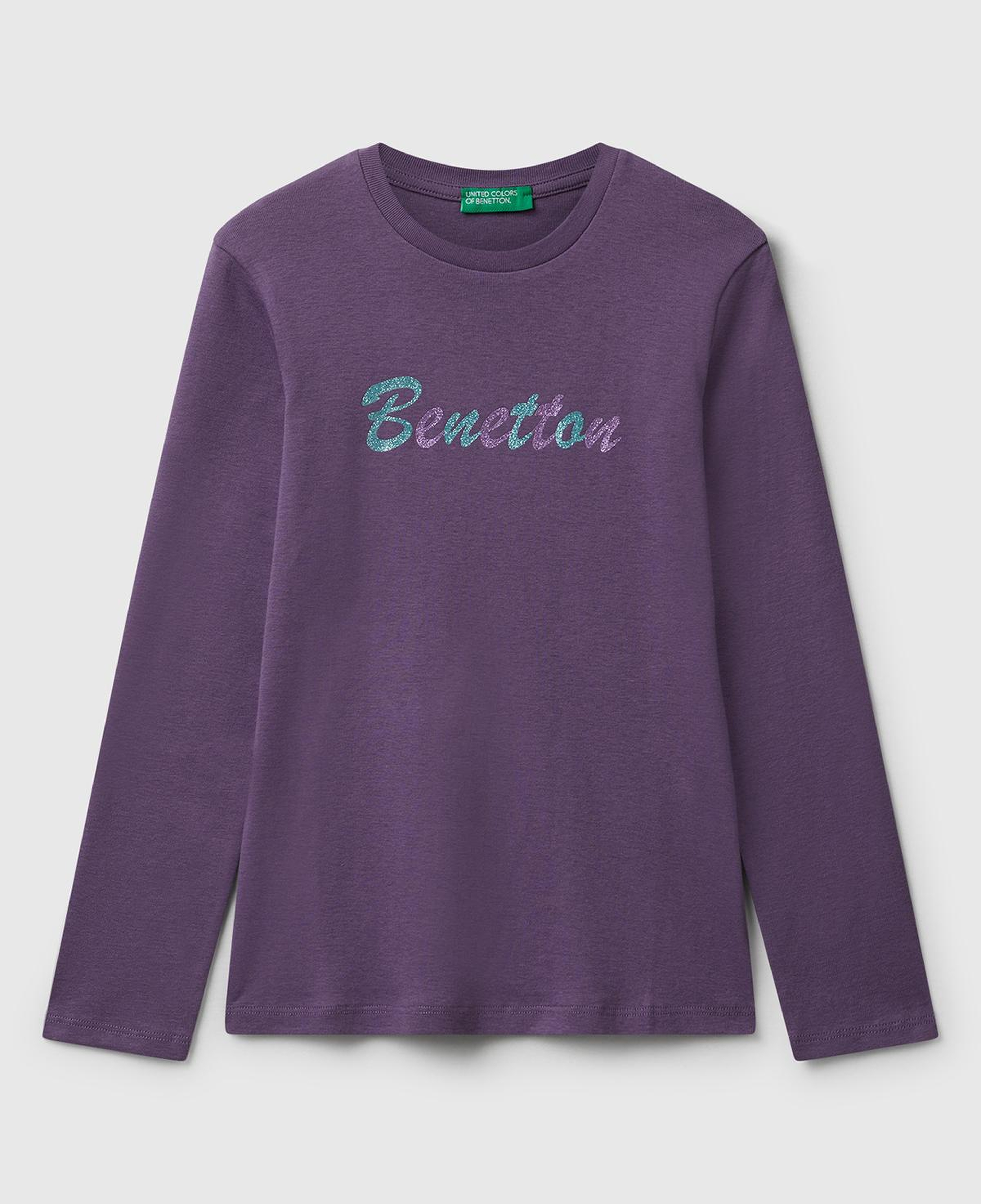 Kız Çocuk Mor Parıltılı Logo Baskılı Regular Fit Uzun Kollu T-shirt