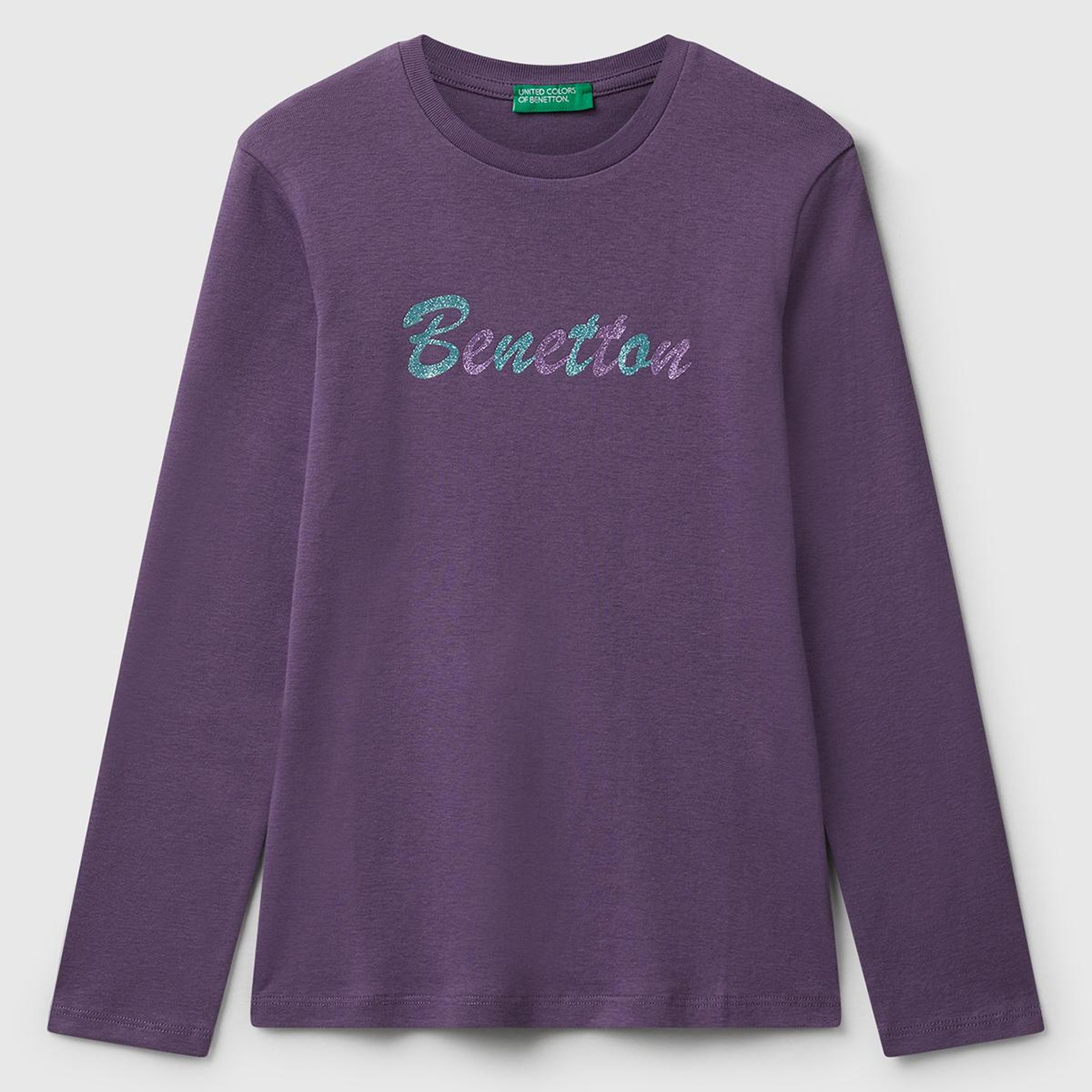 Kız Çocuk Mor Parıltılı Logo Baskılı Regular Fit Uzun Kollu T-shirt