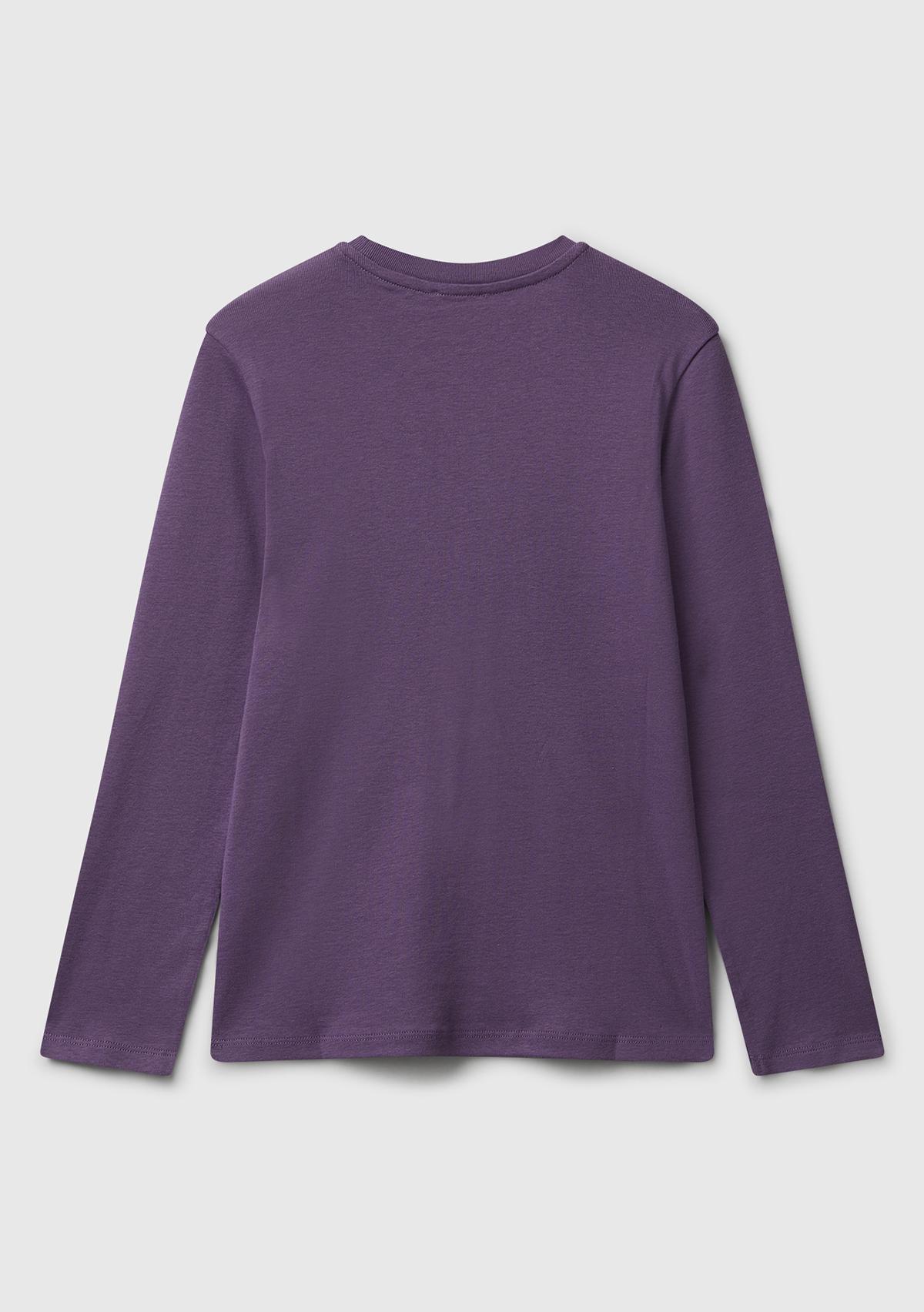 Kız Çocuk Mor Parıltılı Logo Baskılı Regular Fit Uzun Kollu T-shirt