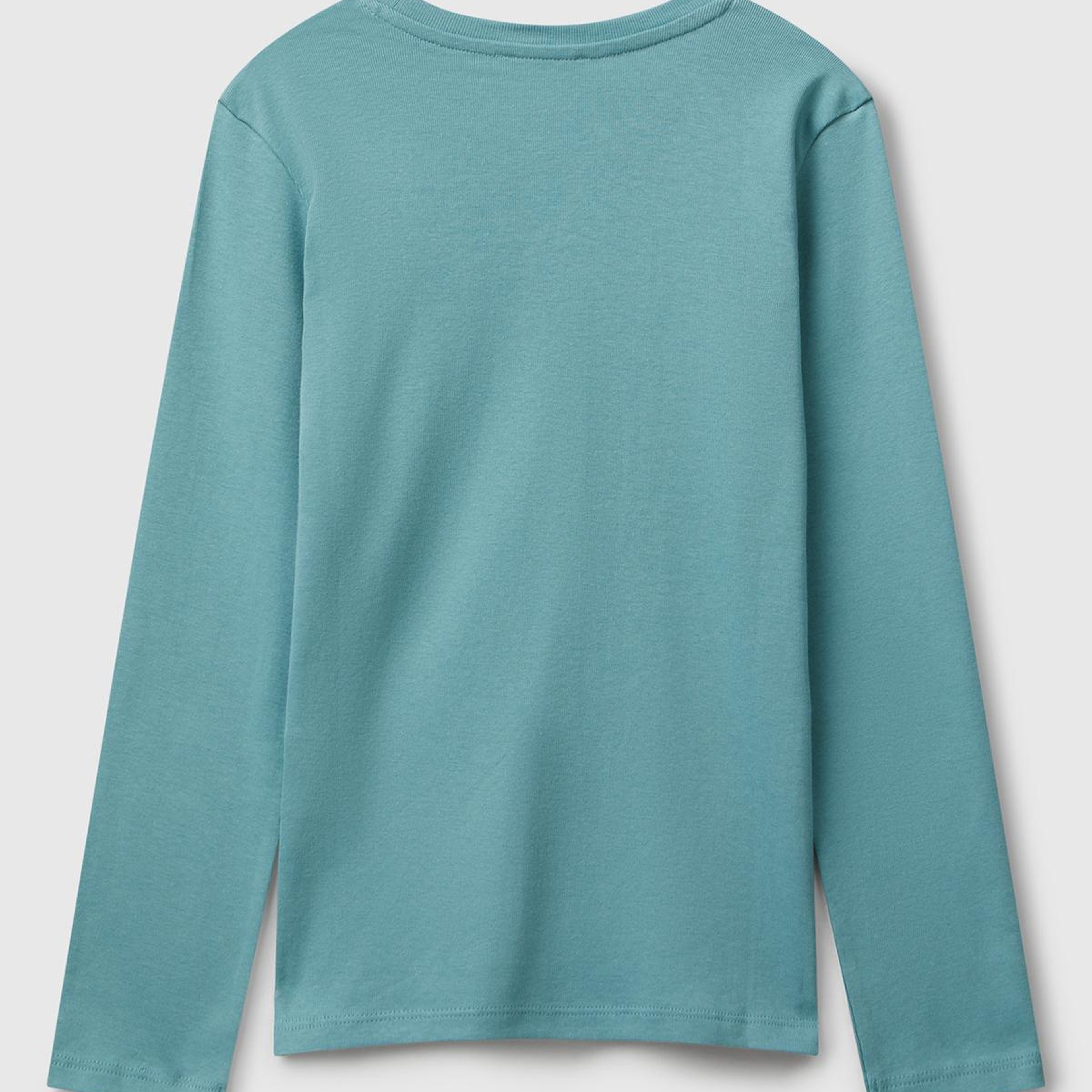 Kız Çocuk Gri-Yeşil Parıltılı Logo Baskılı Regular Fit Uzun Kollu T-shirt
