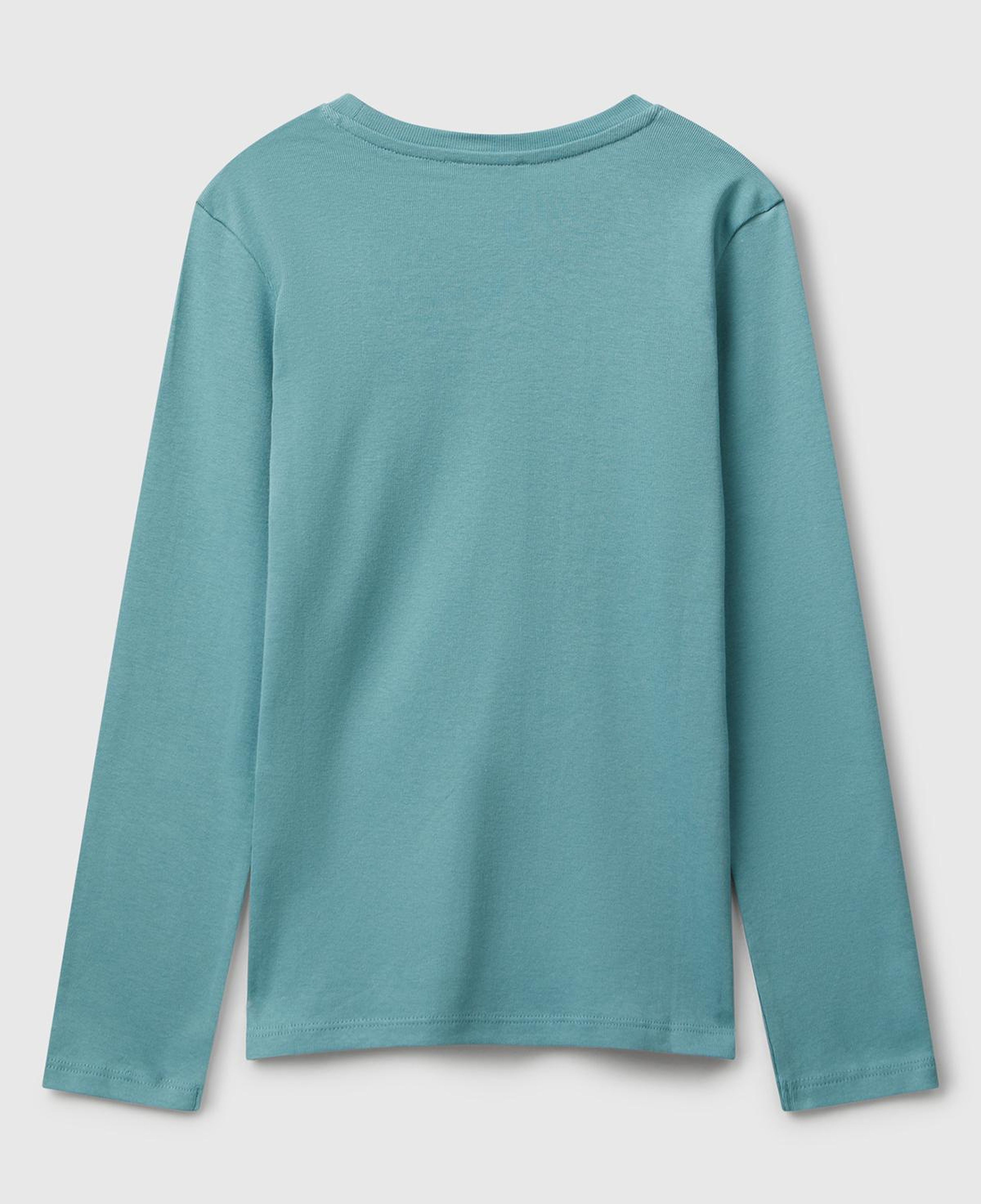 Kız Çocuk Gri-Yeşil Parıltılı Logo Baskılı Regular Fit Uzun Kollu T-shirt