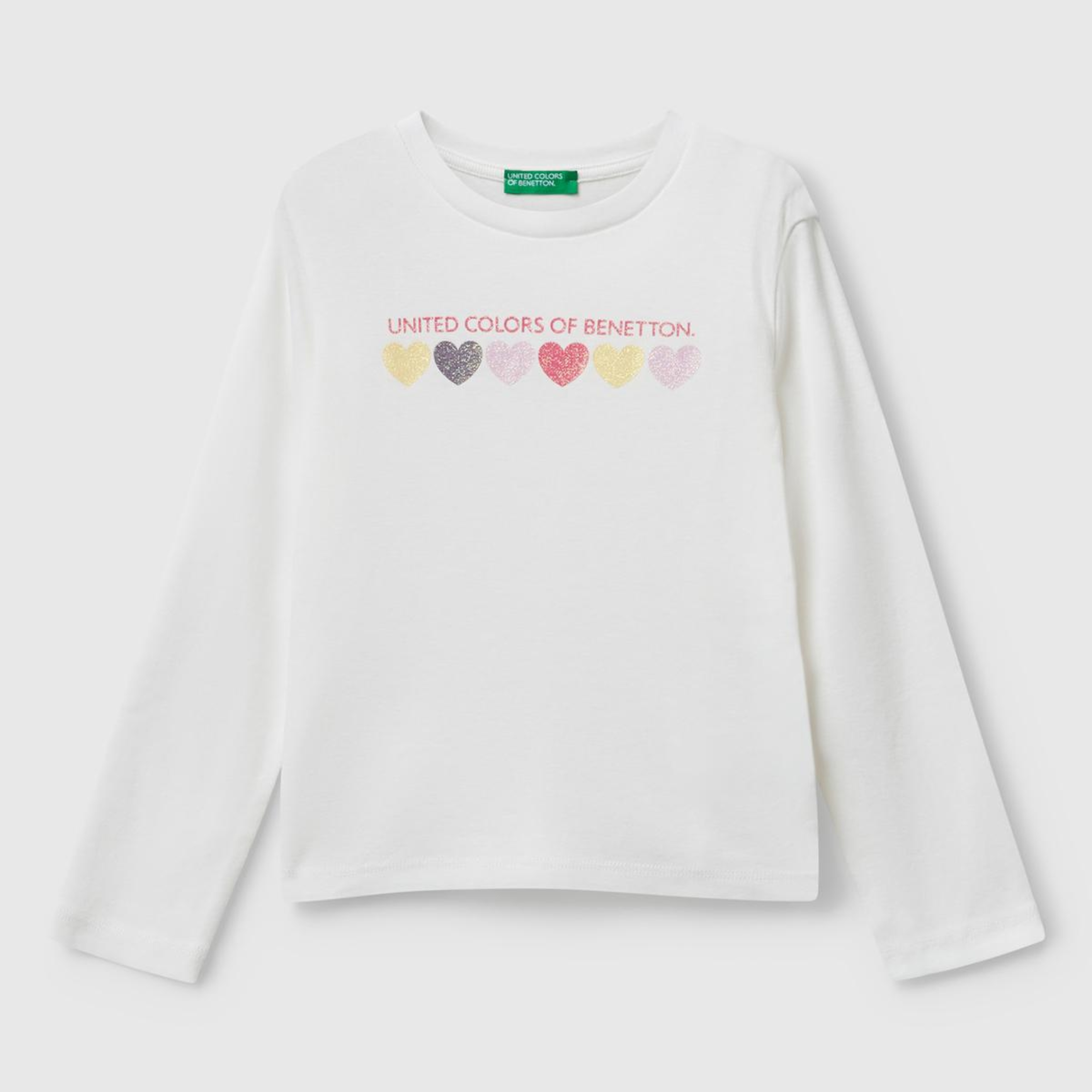 Kız Çocuk Ekru Önü Parıltılı Logo Baskılı Slim Fit Uzun Kollu T-shirt