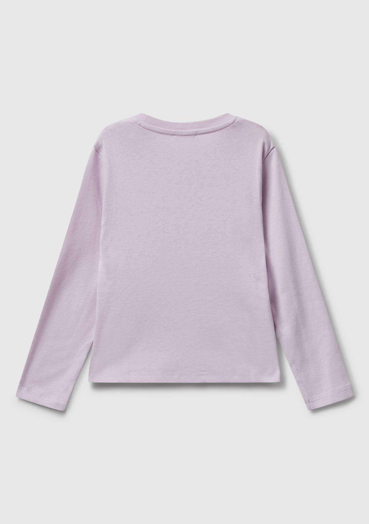 Kız Çocuk Lila Önü Parıltılı Logo Baskılı Slim Fit Uzun Kollu T-shirt