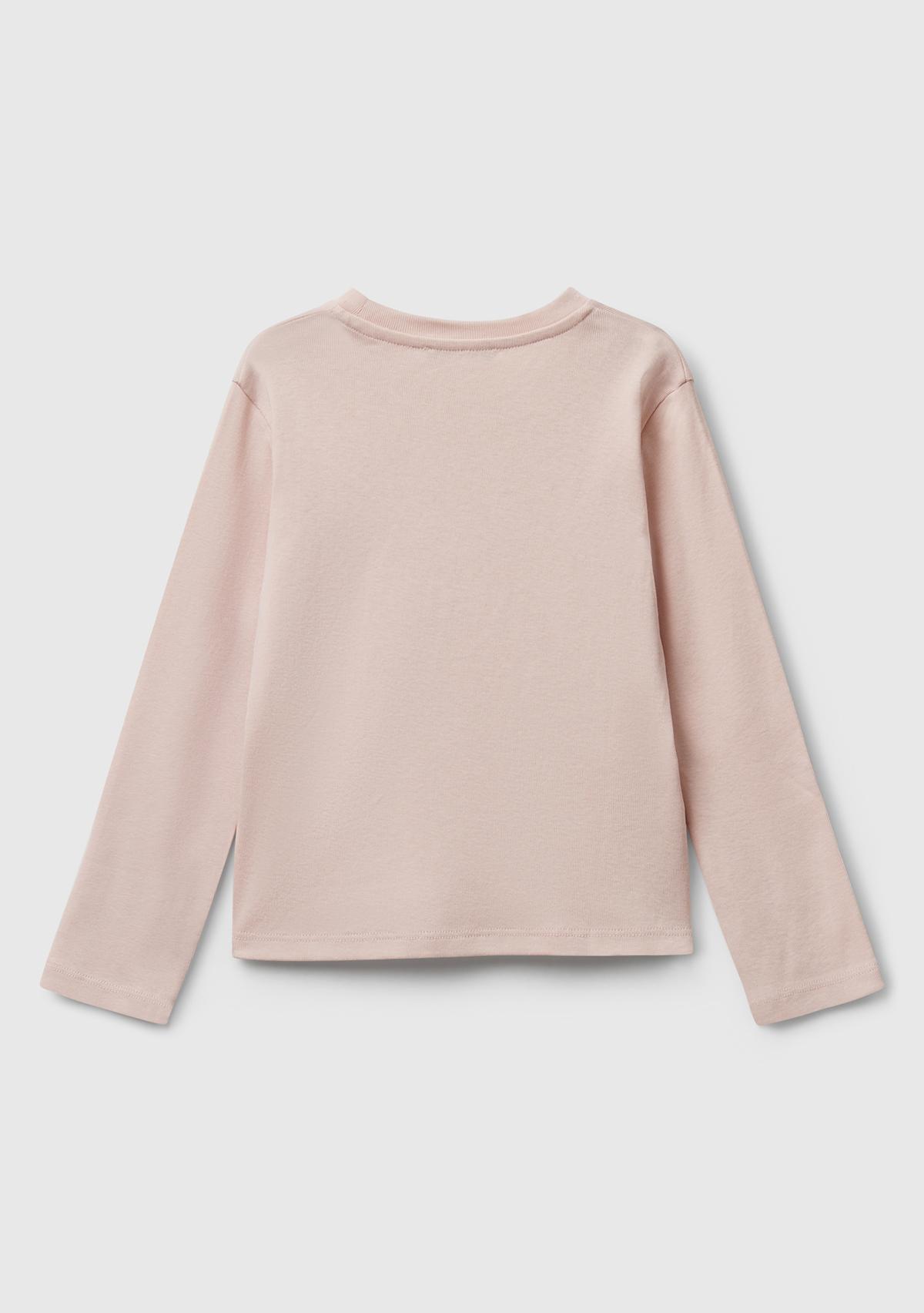 Kız Çocuk Toz Pembe Önü Parıltılı Logo Baskılı Slim Fit Uzun Kollu T-shirt