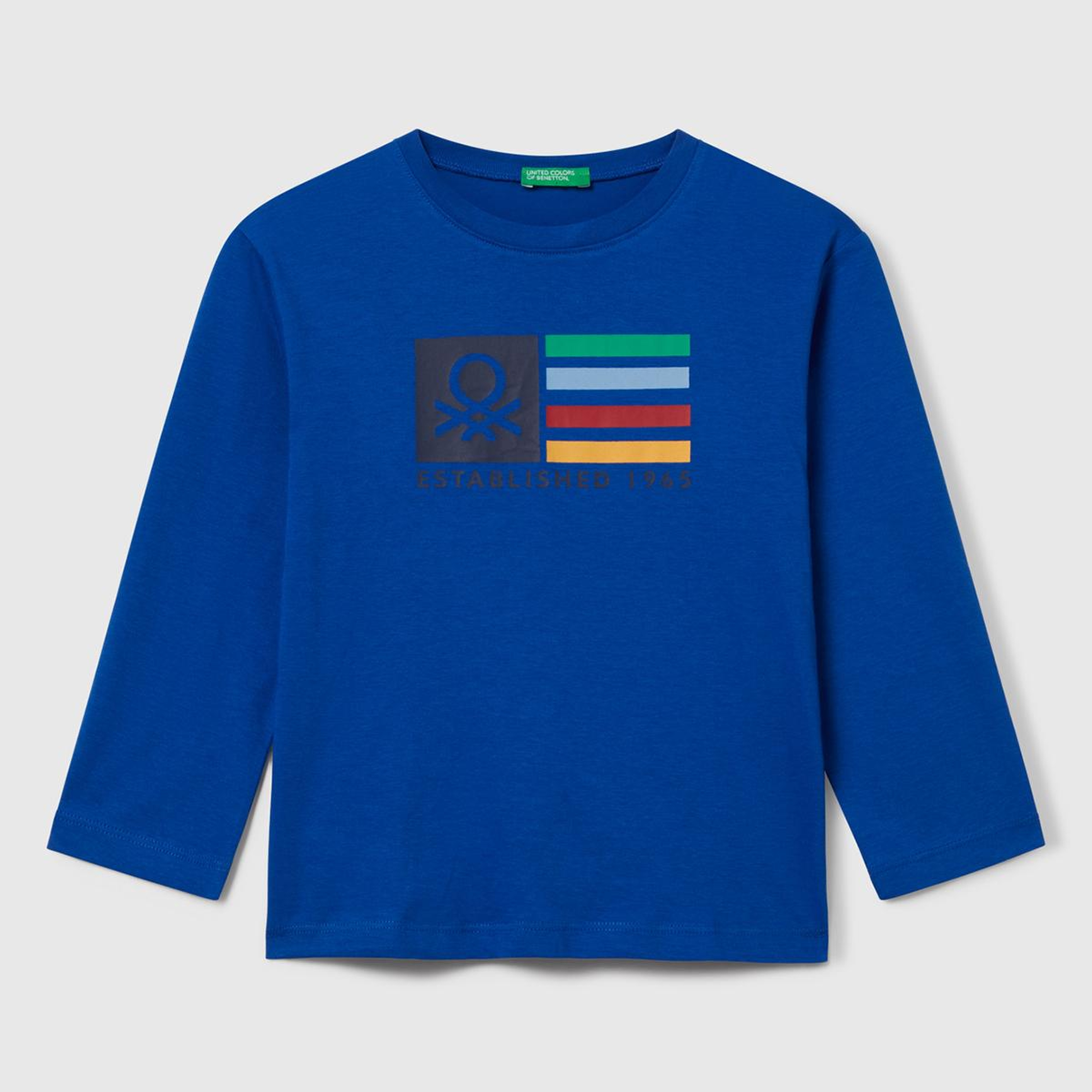 Erkek Çocuk Saks Mavisi Çok Renkli Logo Baskılı Bisiklet Yaka Uzun Kollu T-Shirt