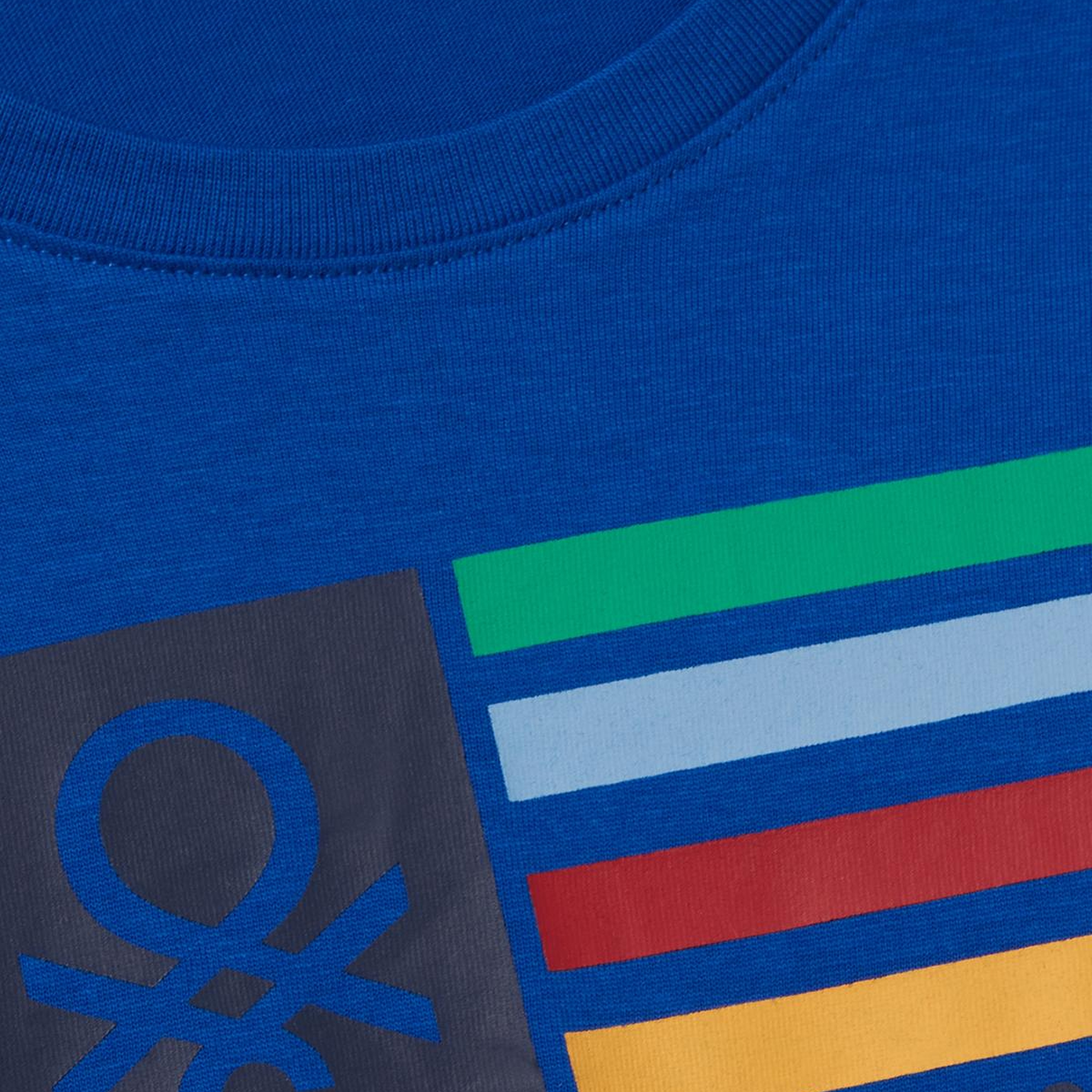 Erkek Çocuk Saks Mavisi Çok Renkli Logo Baskılı Bisiklet Yaka Uzun Kollu T-Shirt