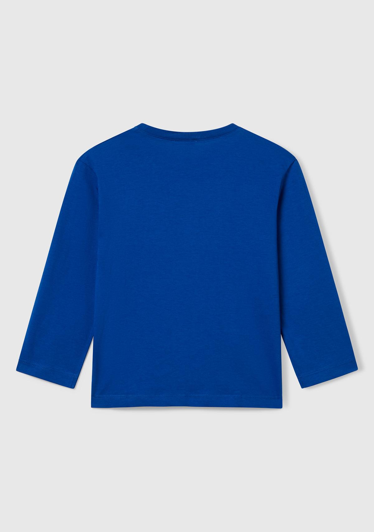 Erkek Çocuk Saks Mavisi Çok Renkli Logo Baskılı Bisiklet Yaka Uzun Kollu T-Shirt