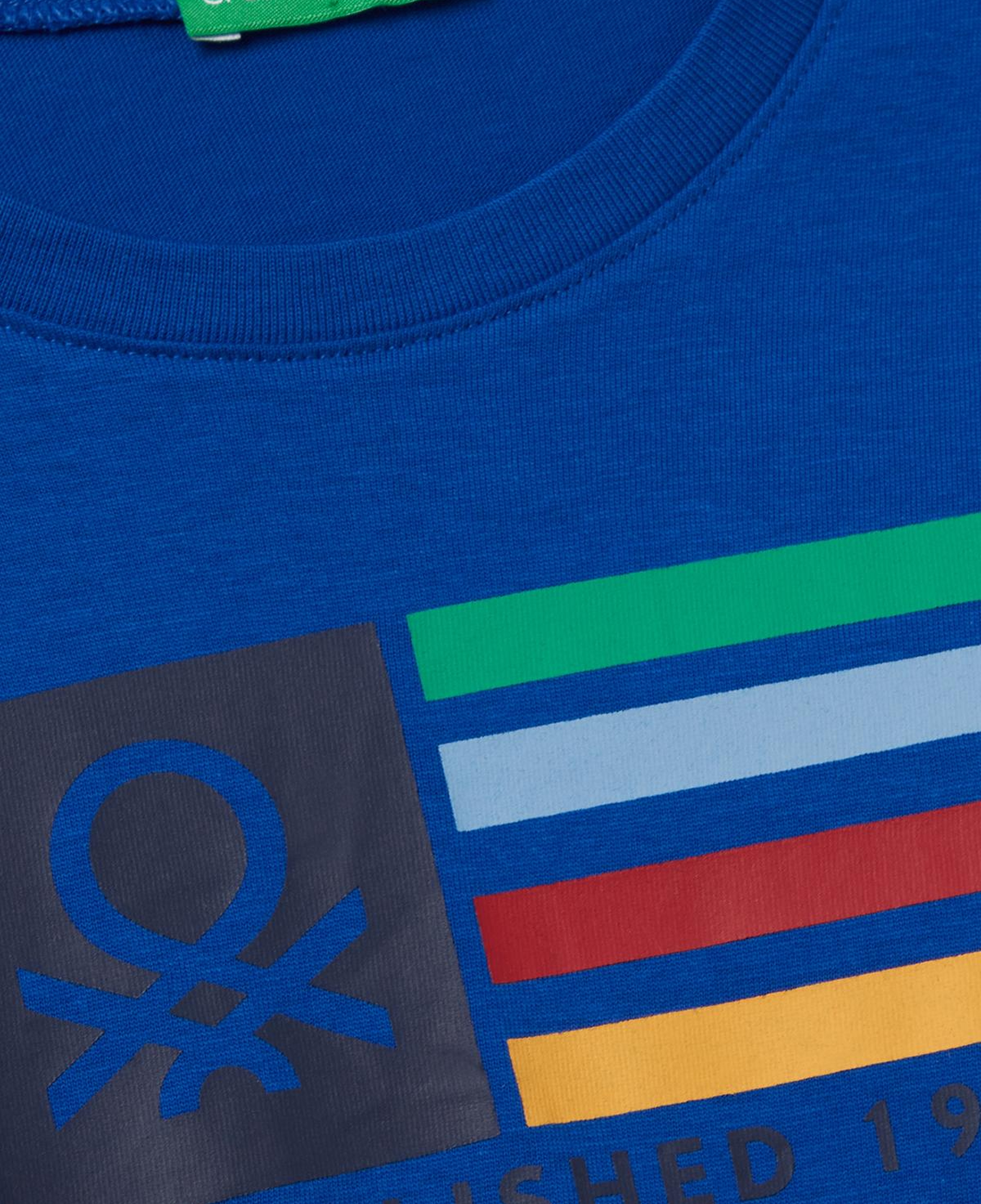 Erkek Çocuk Saks Mavisi Çok Renkli Logo Baskılı Bisiklet Yaka Uzun Kollu T-Shirt