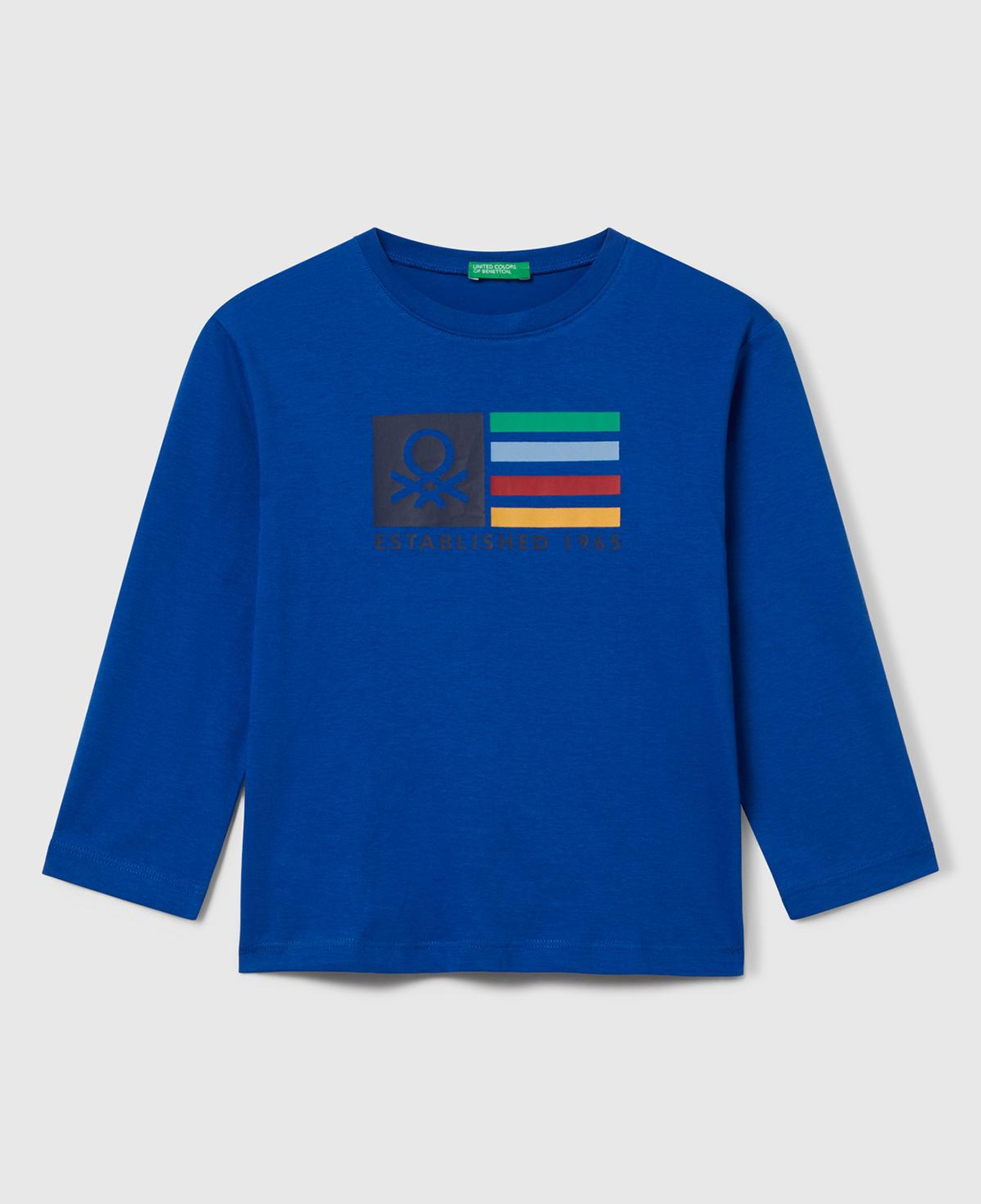 Erkek Çocuk Saks Mavisi Çok Renkli Logo Baskılı Bisiklet Yaka Uzun Kollu T-Shirt