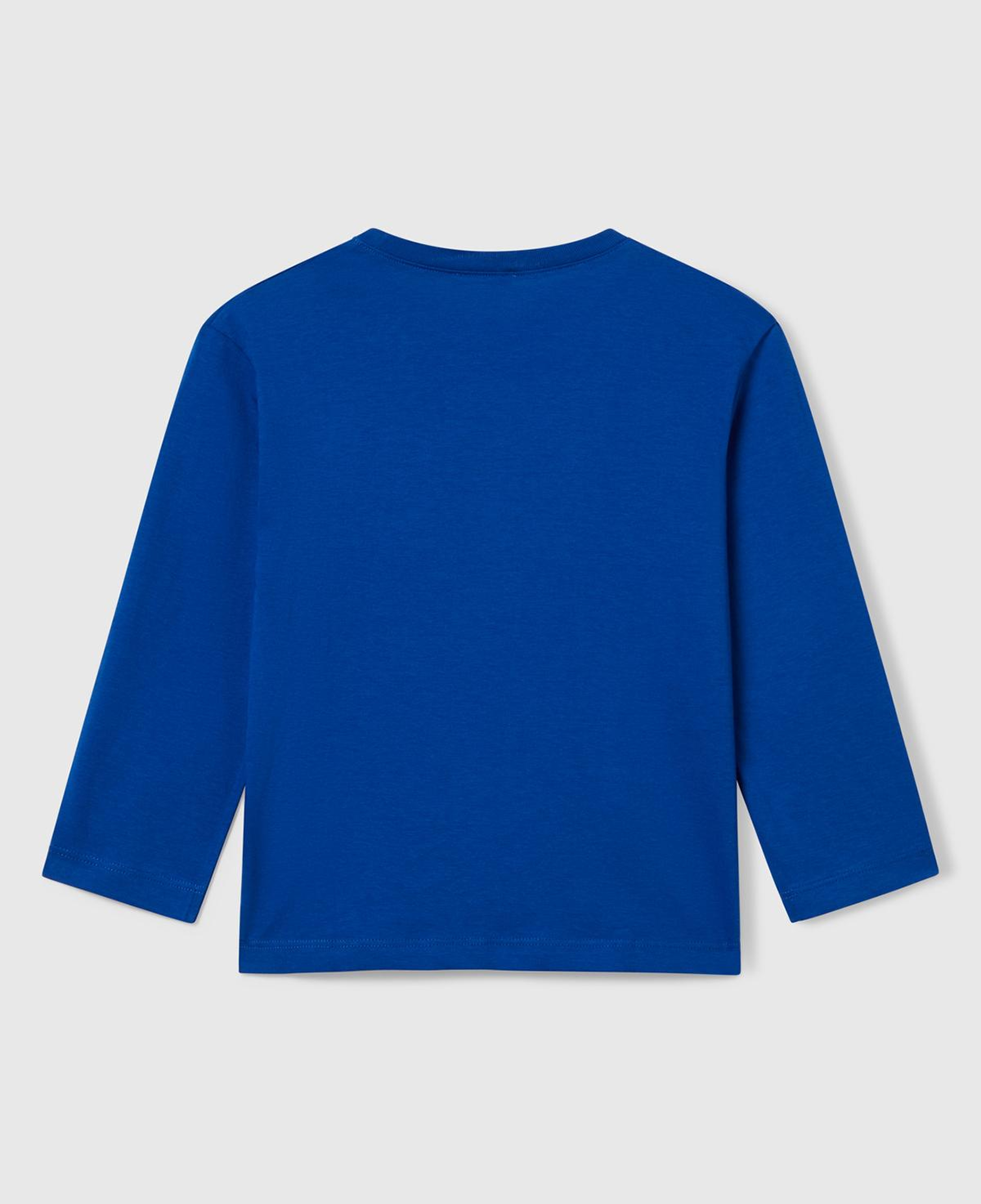 Erkek Çocuk Saks Mavisi Çok Renkli Logo Baskılı Bisiklet Yaka Uzun Kollu T-Shirt