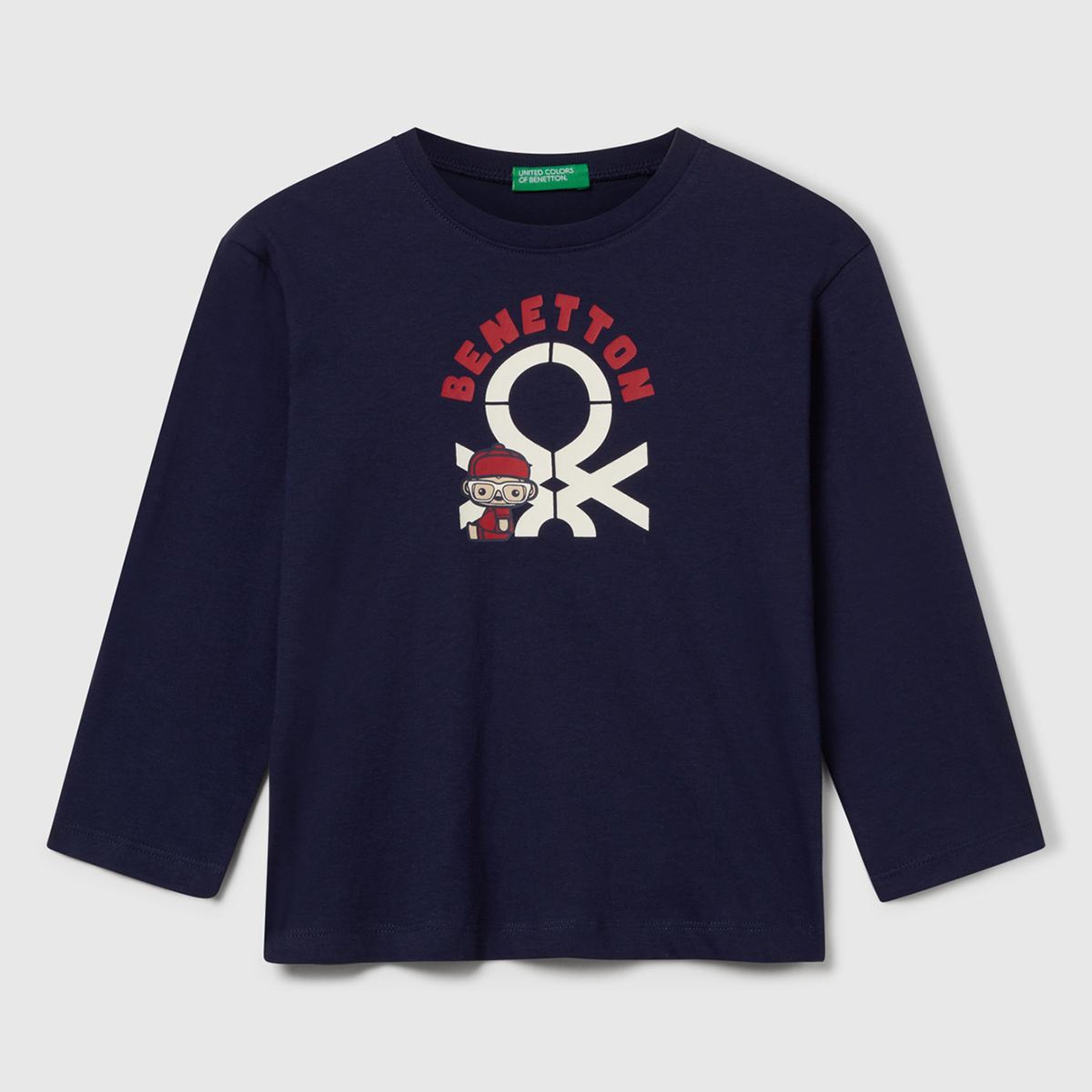 Erkek Çocuk Lacivert Çok Renkli Logo Baskılı Bisiklet Yaka Uzun Kollu T-Shirt