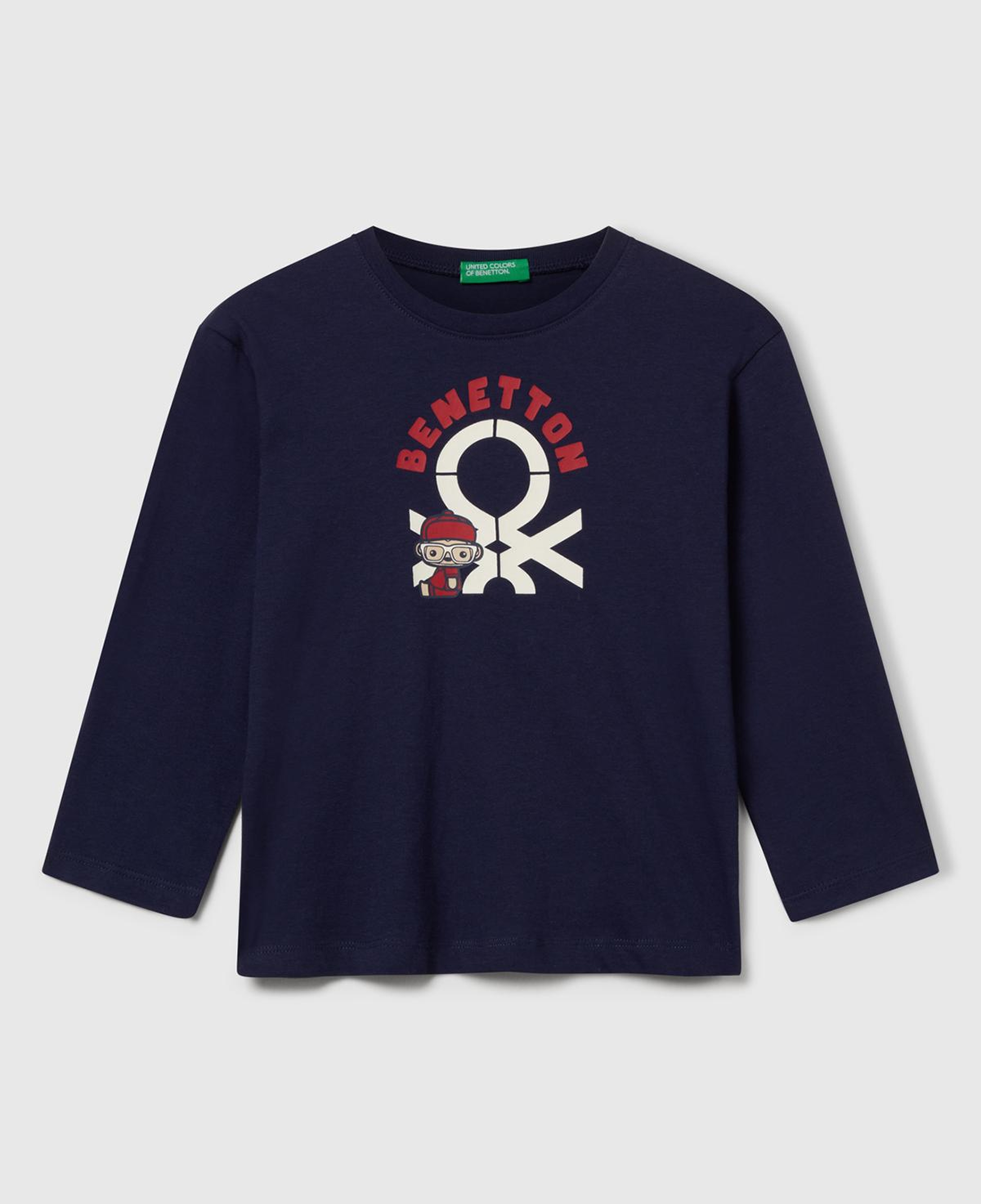 Erkek Çocuk Lacivert Çok Renkli Logo Baskılı Bisiklet Yaka Uzun Kollu T-Shirt