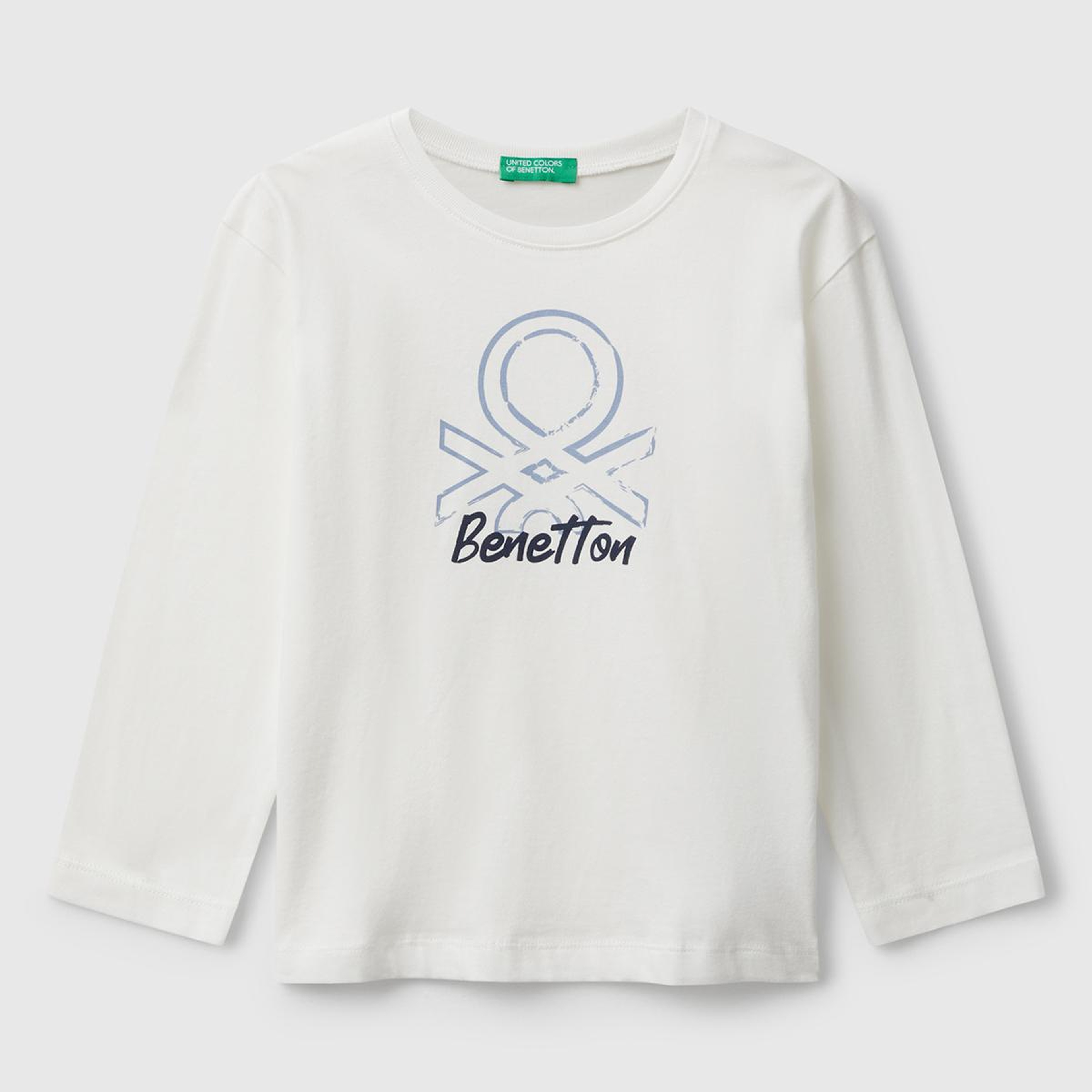 Erkek Çocuk Ekru Organik Pamuklu Önü Logo Baskılı Uzun Kollu T-shirt