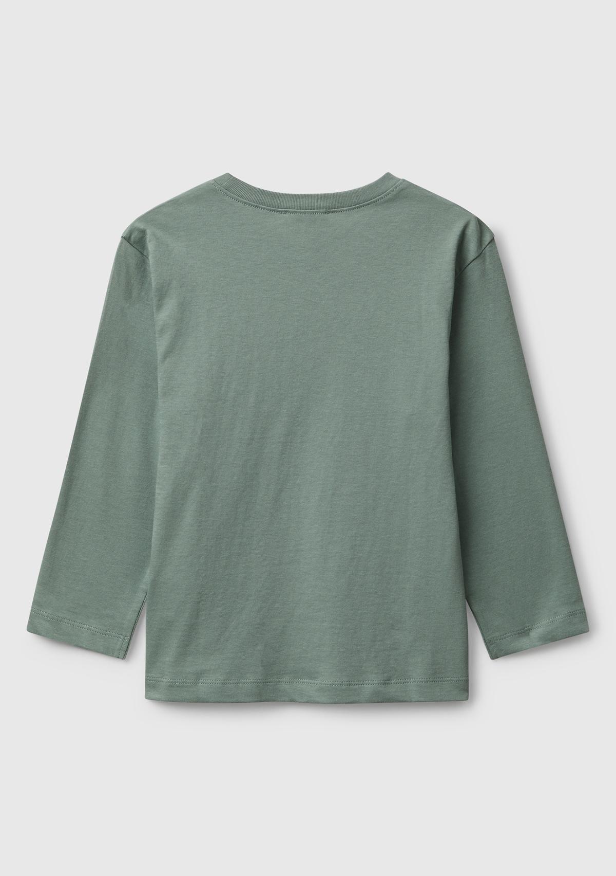 Erkek Çocuk Haki Organik Pamuklu Önü Logo Baskılı Uzun Kollu T-shirt