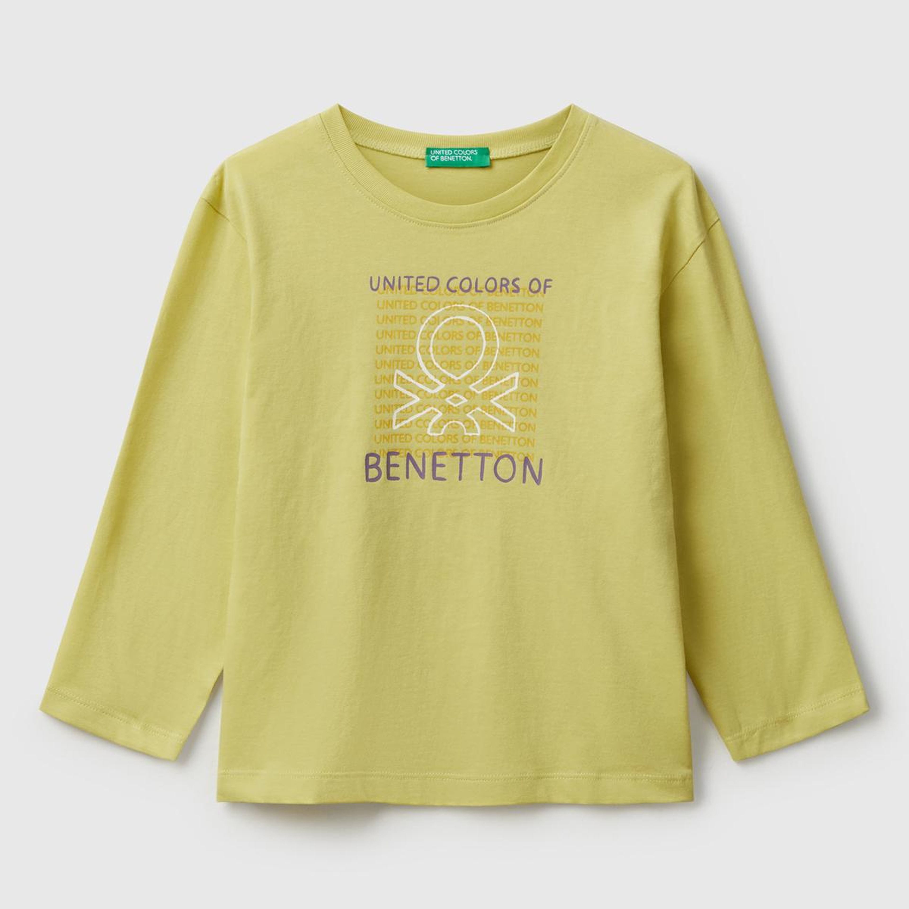 Erkek Çocuk Hardal Organik Pamuklu Önü Logo Baskılı Uzun Kollu T-shirt