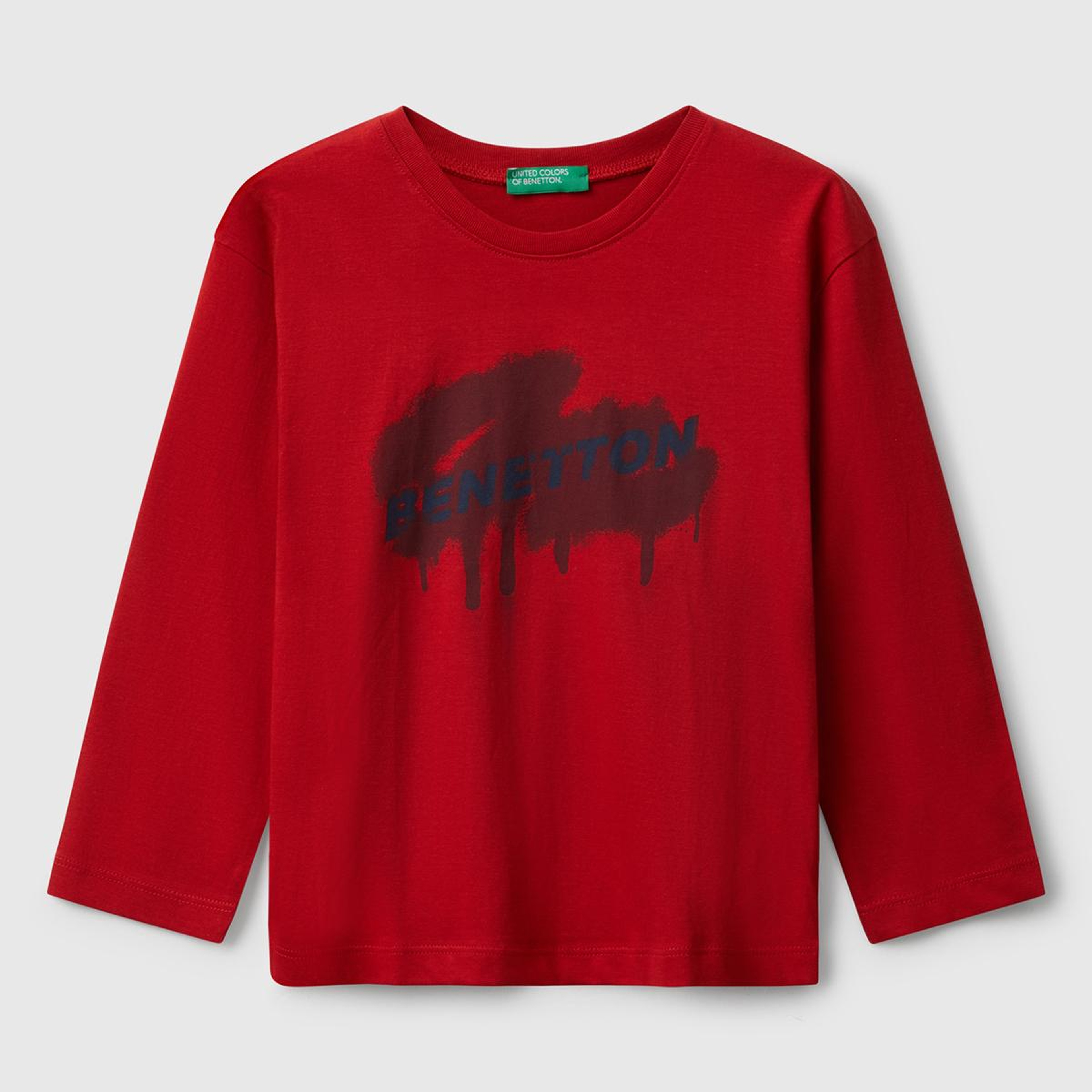 Erkek Çocuk Kırmızı Organik Pamuklu Önü Logo Baskılı Uzun Kollu T-shirt
