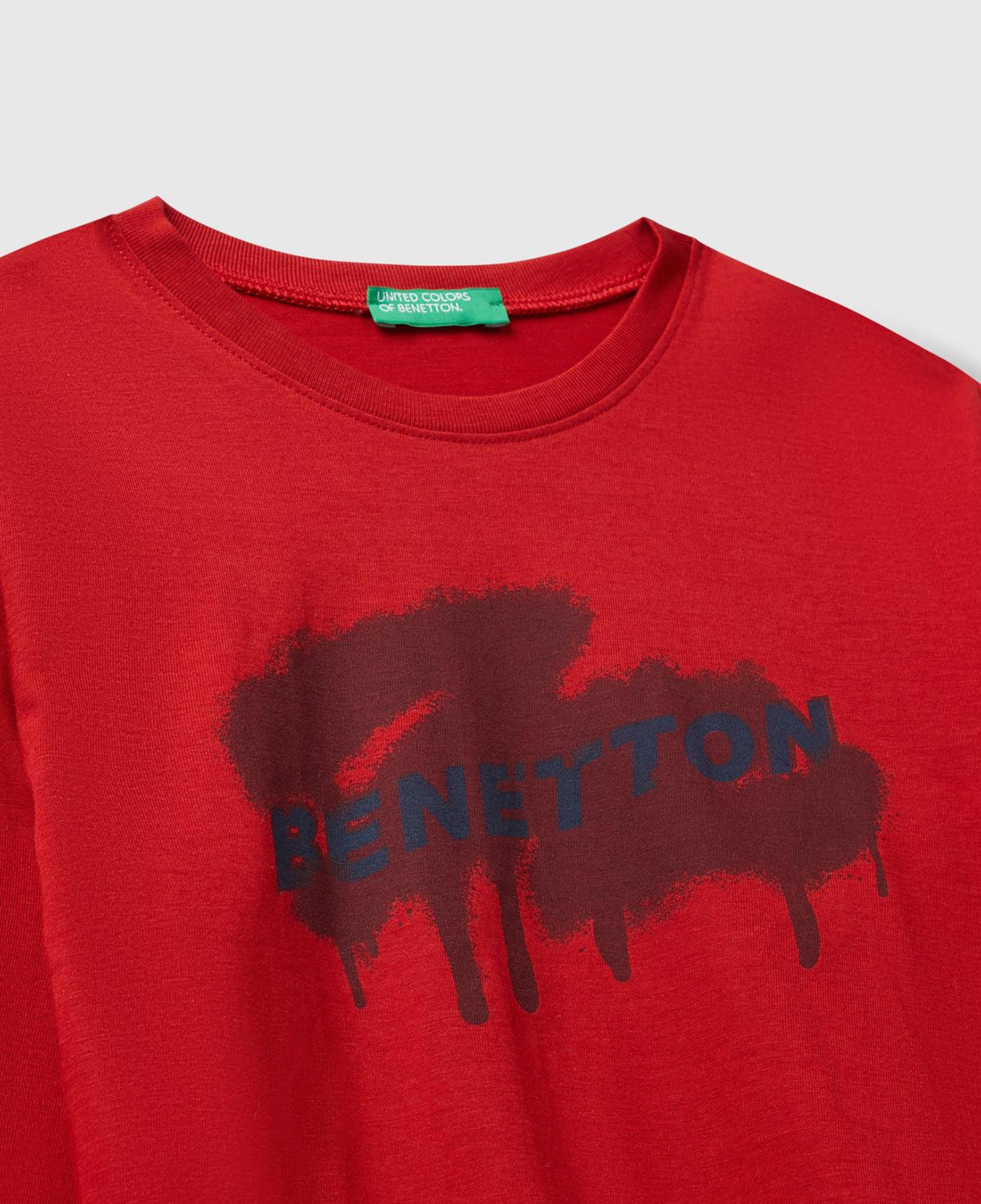 Erkek Çocuk Kırmızı Organik Pamuklu Önü Logo Baskılı Uzun Kollu T-shirt