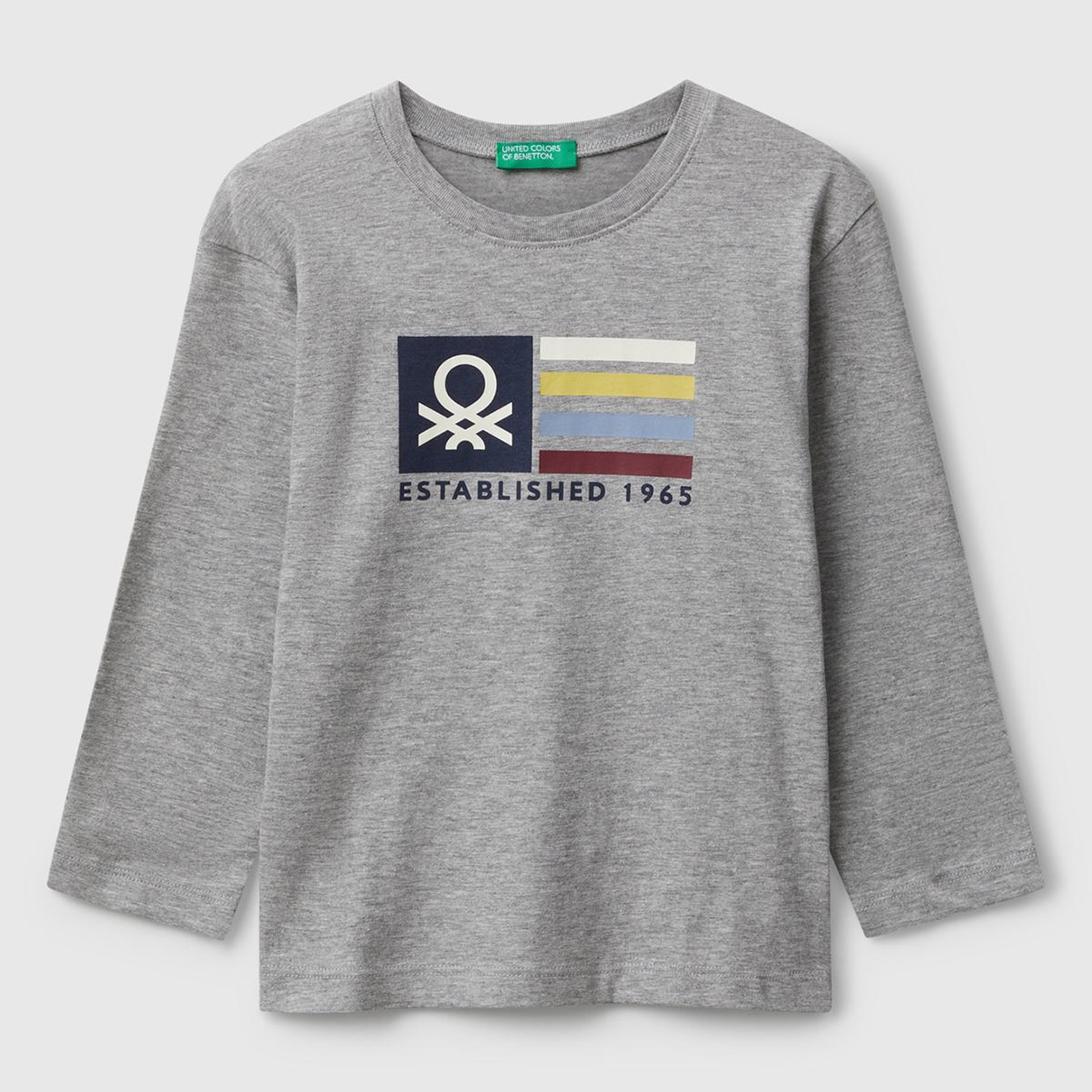 Erkek Çocuk Gri Melanj Organik Pamuklu Önü Logo Baskılı Uzun Kollu T-shirt