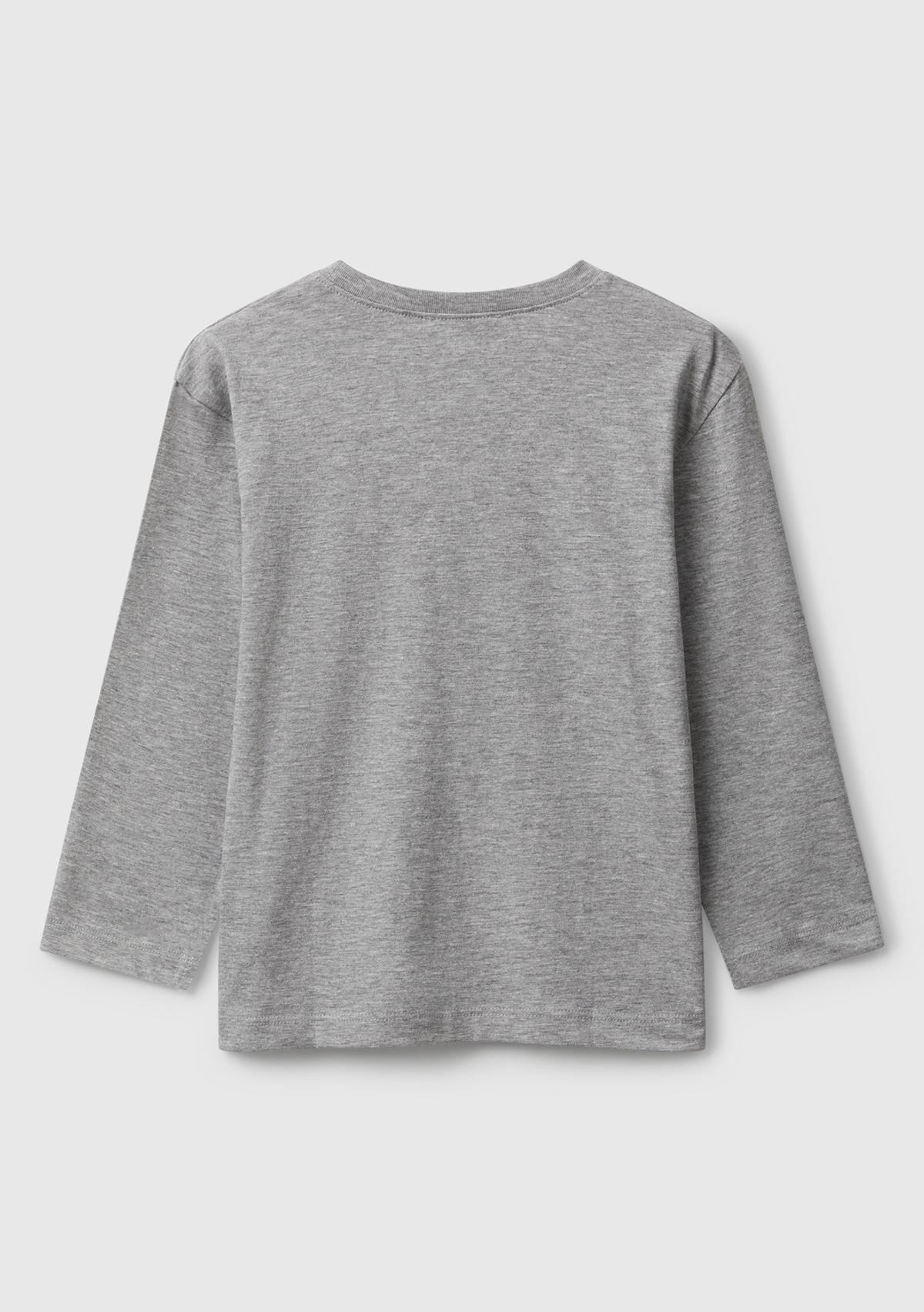Erkek Çocuk Gri Melanj Organik Pamuklu Önü Logo Baskılı Uzun Kollu T-shirt
