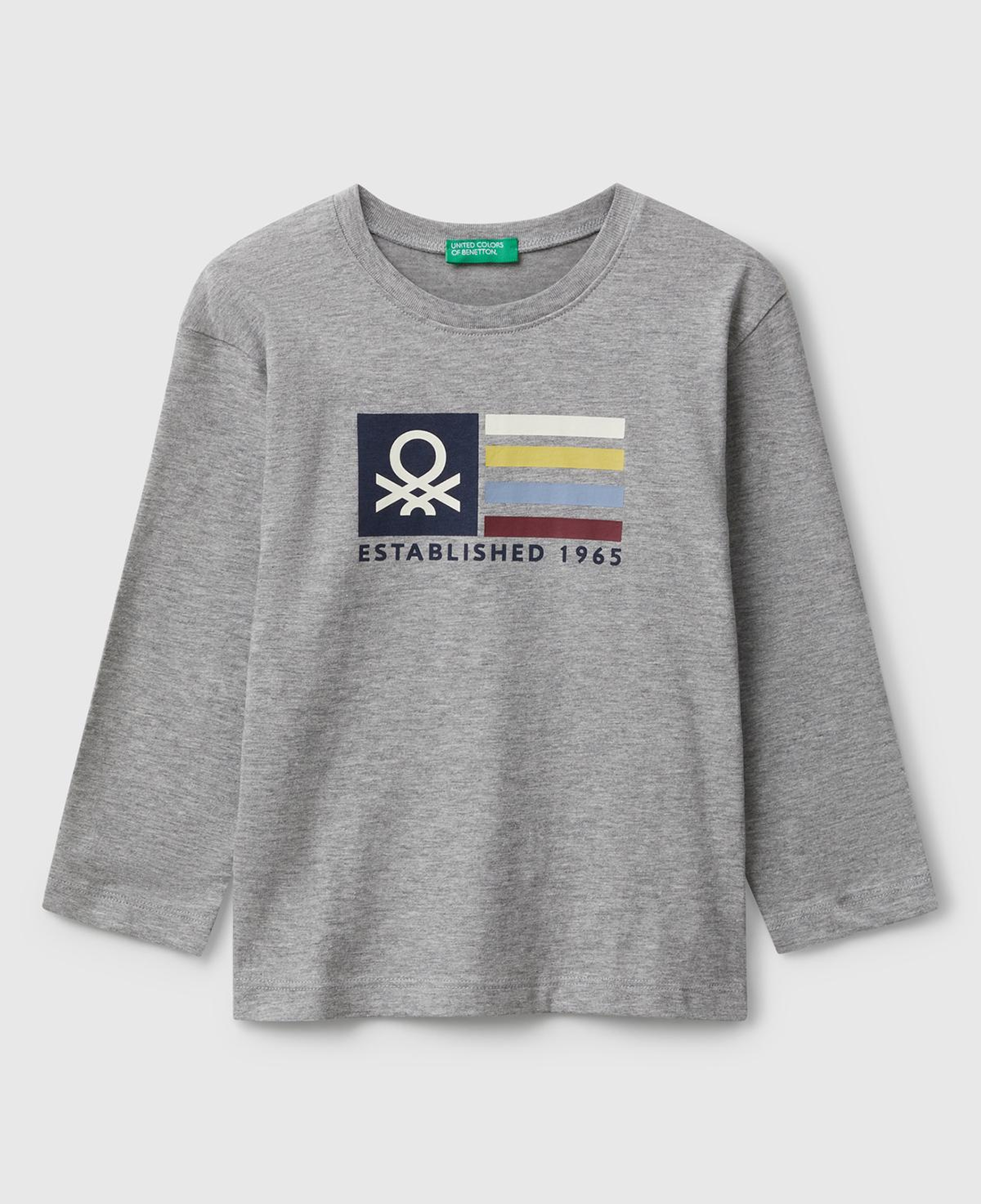 Erkek Çocuk Gri Melanj Organik Pamuklu Önü Logo Baskılı Uzun Kollu T-shirt
