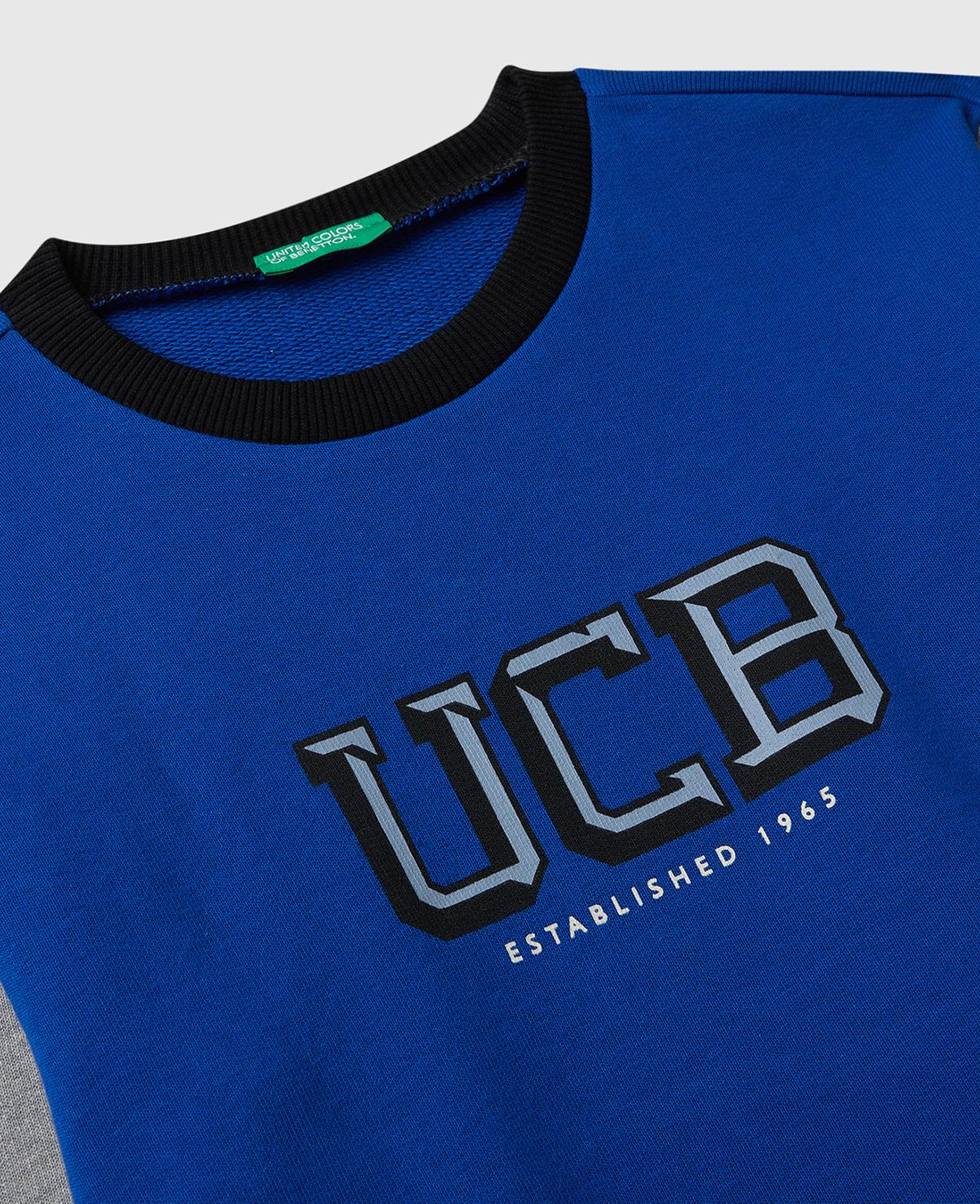 Erkek Çocuk Mavi-Gri Önü Logo Baskılı Bisiklet Yaka Regular Fit Sweatshirt