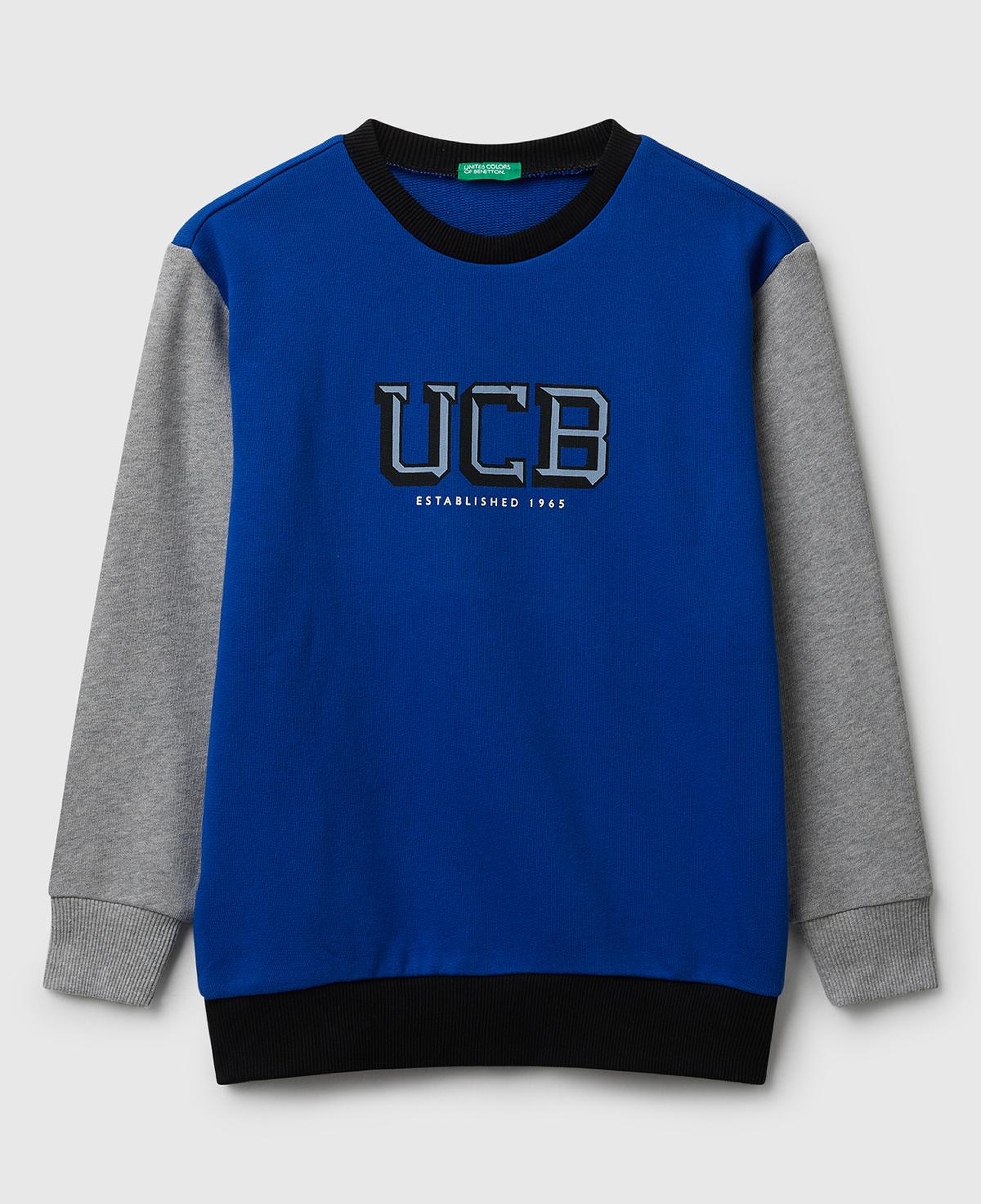 Erkek Çocuk Mavi-Gri Önü Logo Baskılı Bisiklet Yaka Regular Fit Sweatshirt