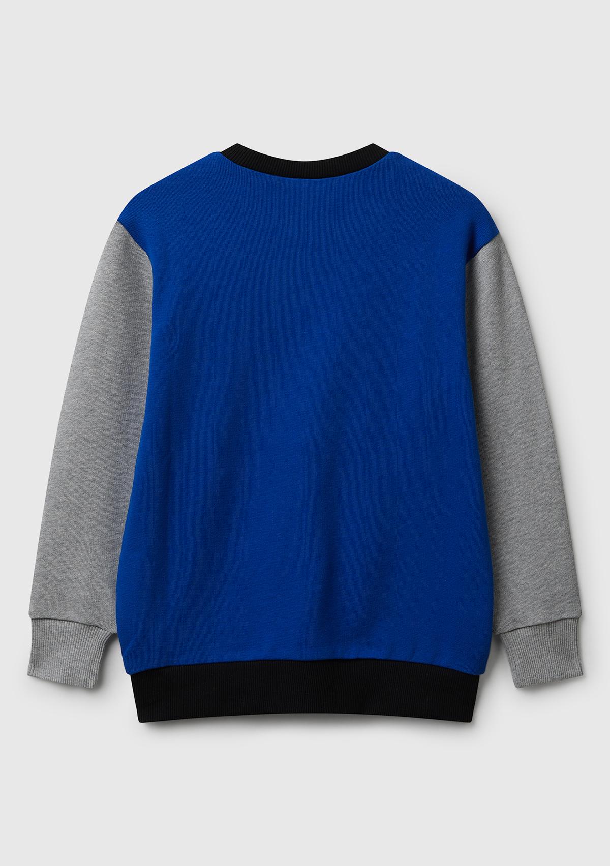 Erkek Çocuk Mavi-Gri Önü Logo Baskılı Bisiklet Yaka Regular Fit Sweatshirt