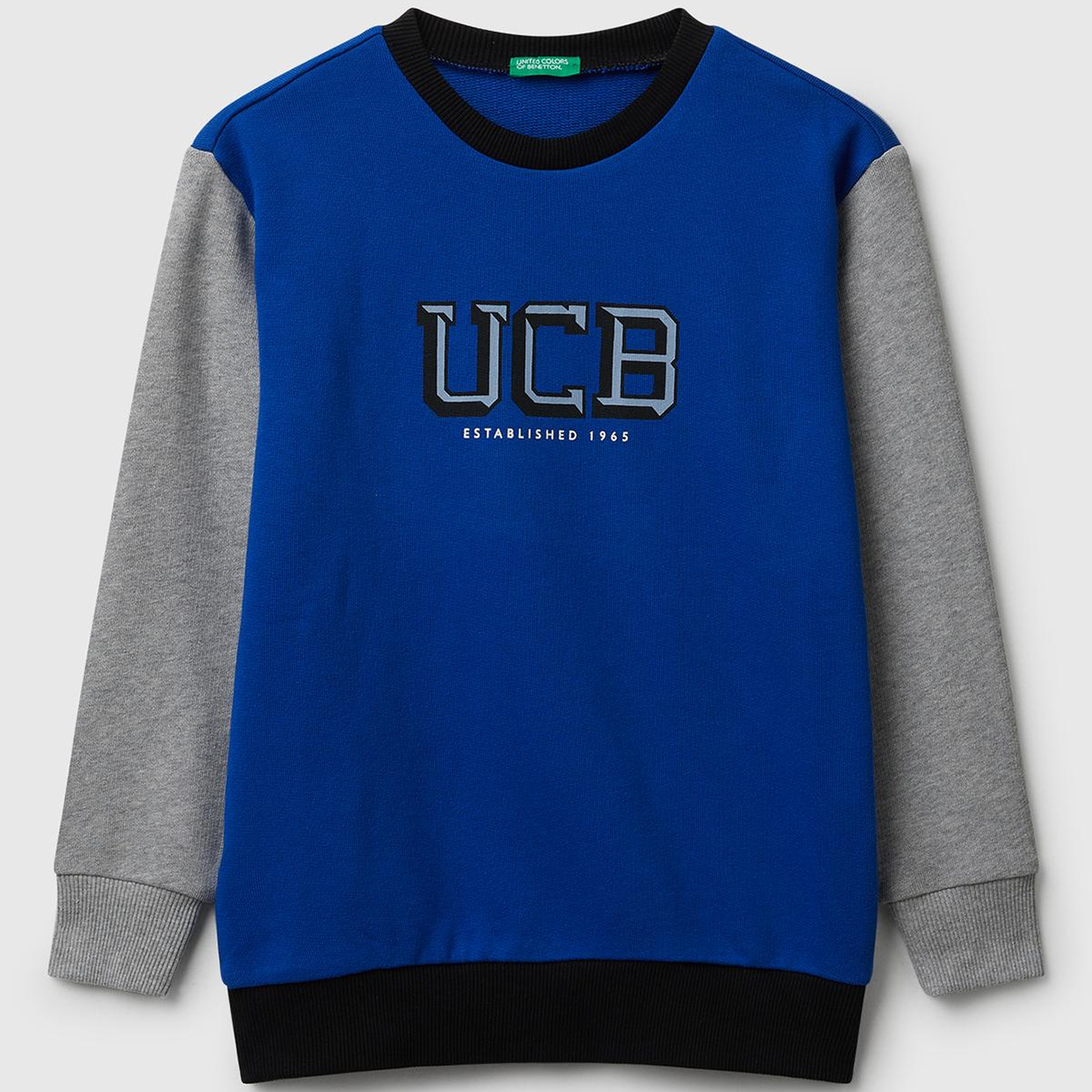 Erkek Çocuk Mavi-Gri Önü Logo Baskılı Bisiklet Yaka Regular Fit Sweatshirt