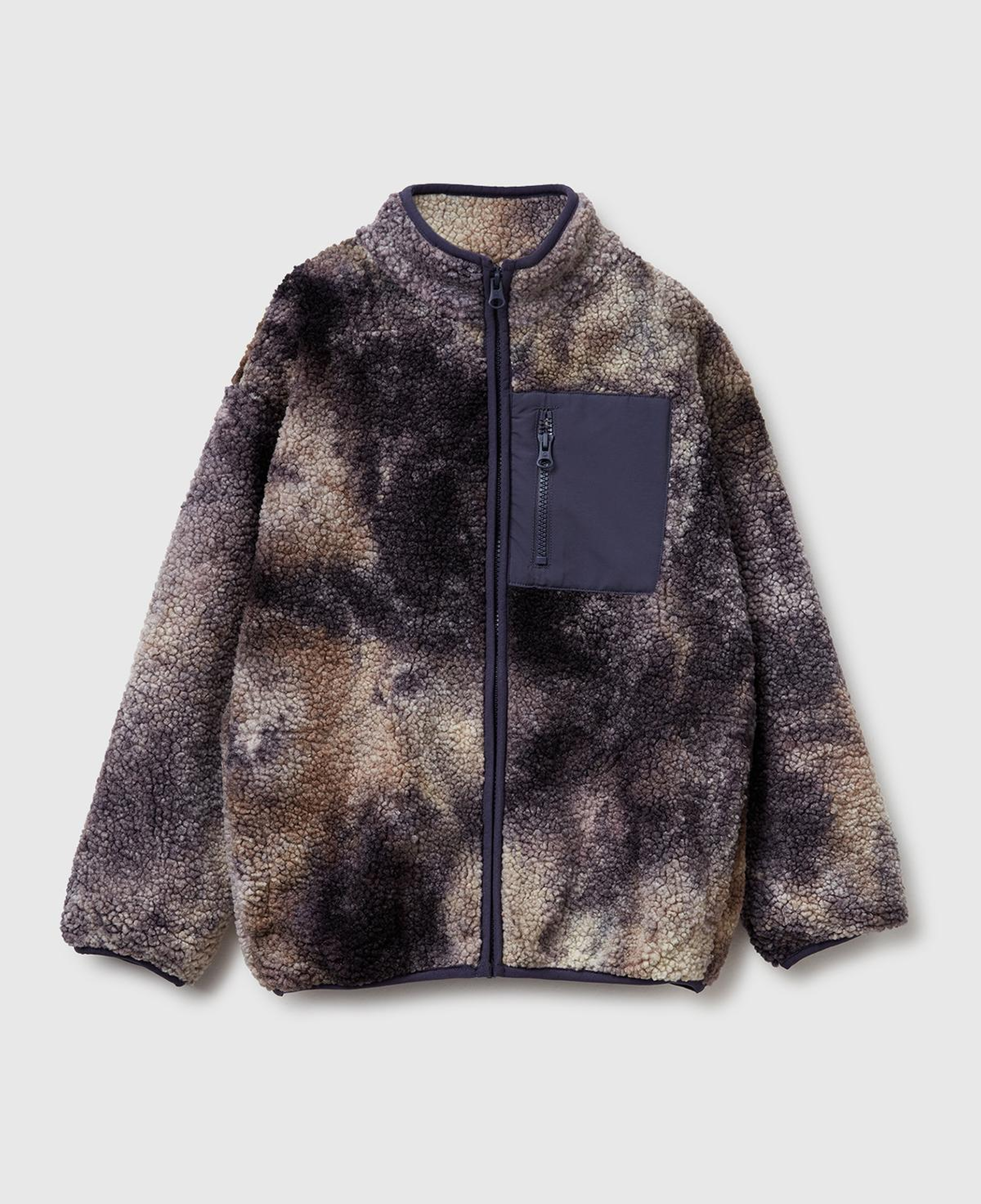 Erkek Çocuk Çok Renkli Gölge Efektli Dik Yaka Fermuar Cepli Peluş Şardonlu Sweatshirt
