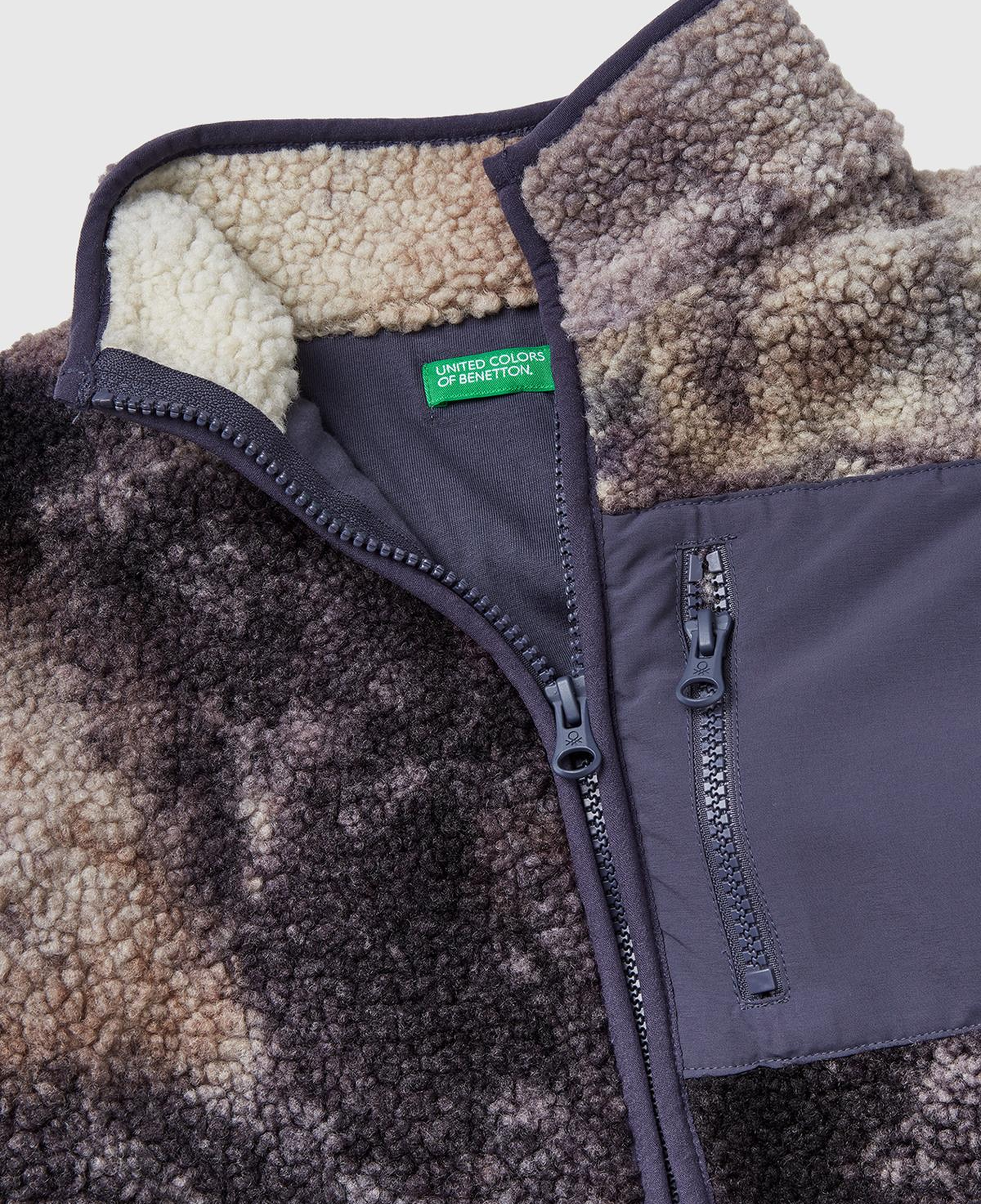 Erkek Çocuk Çok Renkli Gölge Efektli Dik Yaka Fermuar Cepli Peluş Şardonlu Sweatshirt