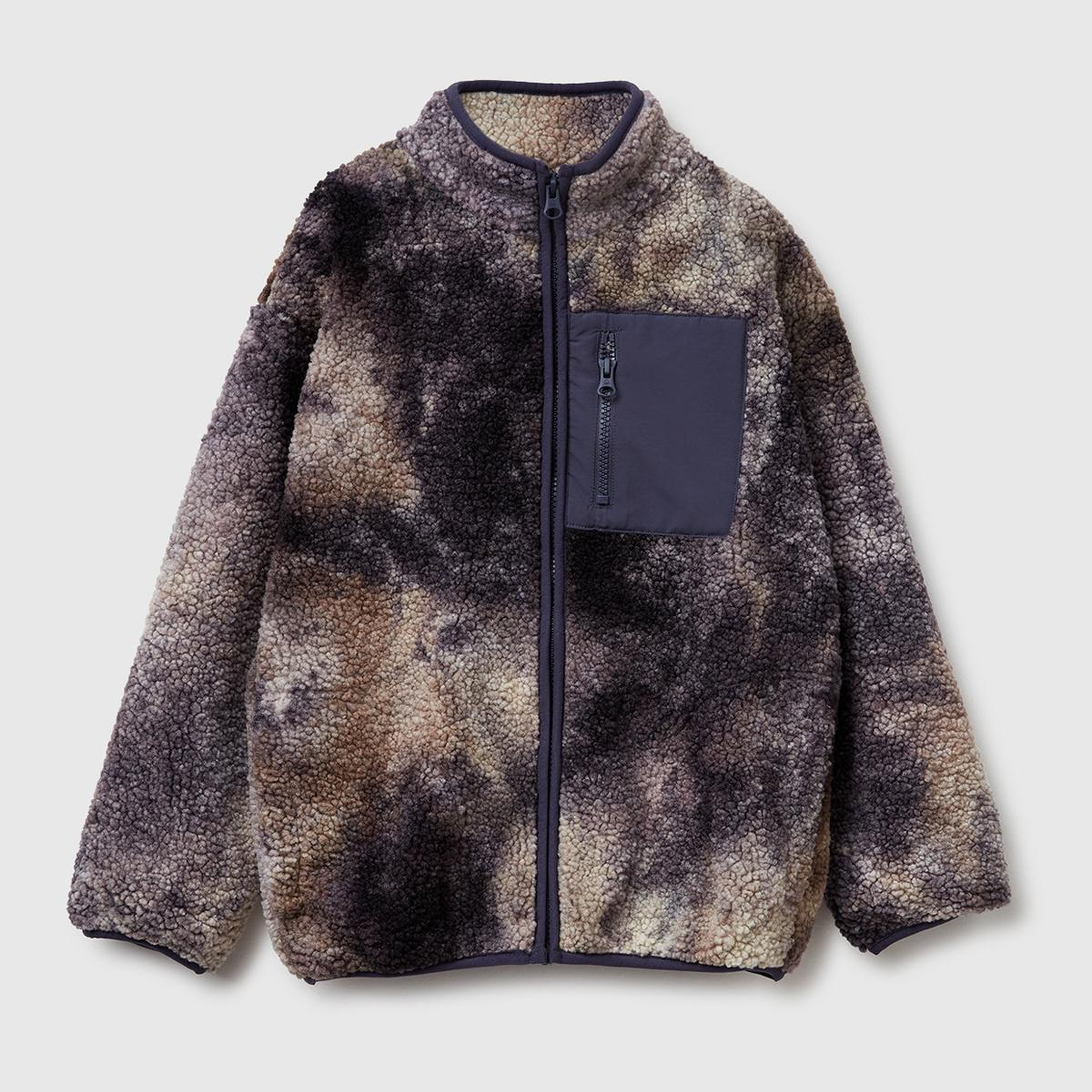 Erkek Çocuk Çok Renkli Gölge Efektli Dik Yaka Fermuar Cepli Peluş Şardonlu Sweatshirt