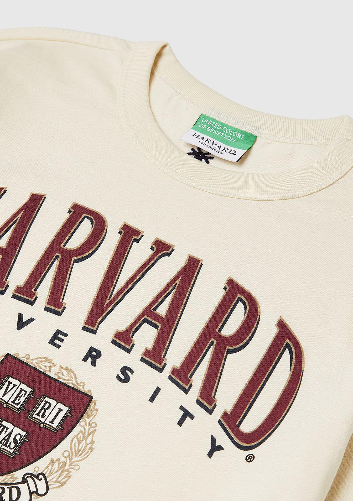 Erkek Çocuk Krem Önü Harvard Baskılı Arkası Logo İşlemeli Uzun Kollu T-shirt