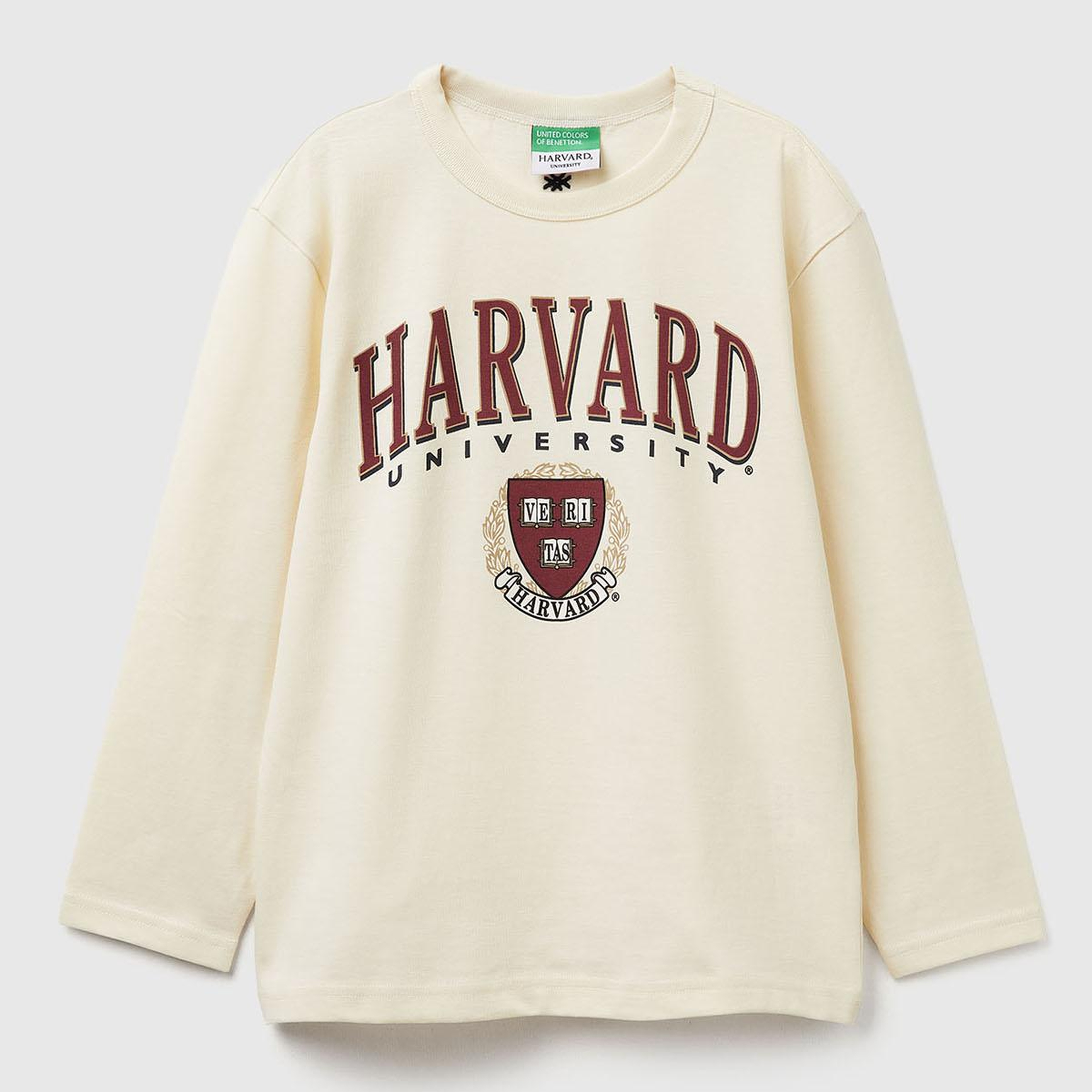 Erkek Çocuk Krem Önü Harvard Baskılı Arkası Logo İşlemeli Uzun Kollu T-shirt