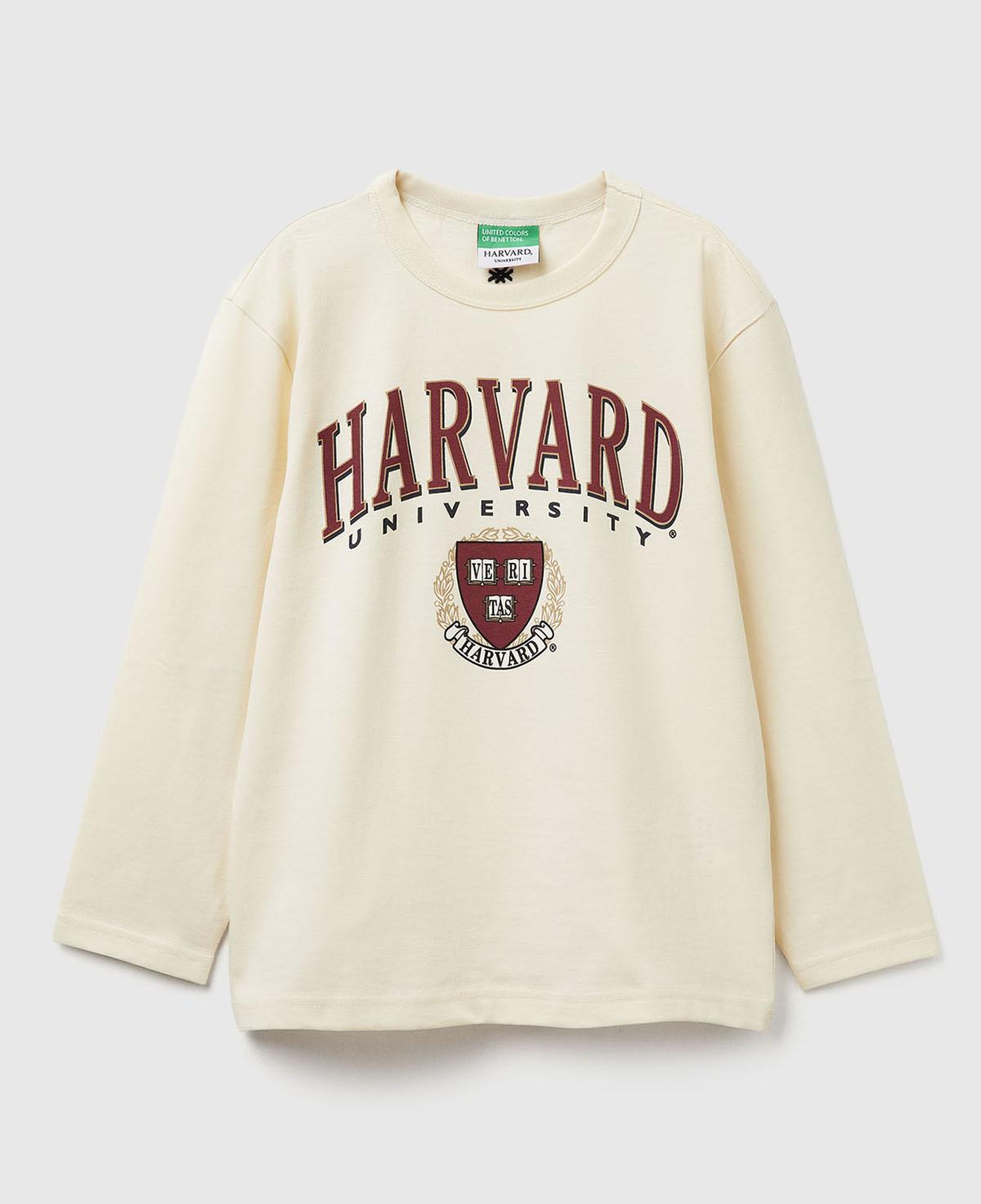 Erkek Çocuk Krem Önü Harvard Baskılı Arkası Logo İşlemeli Uzun Kollu T-shirt