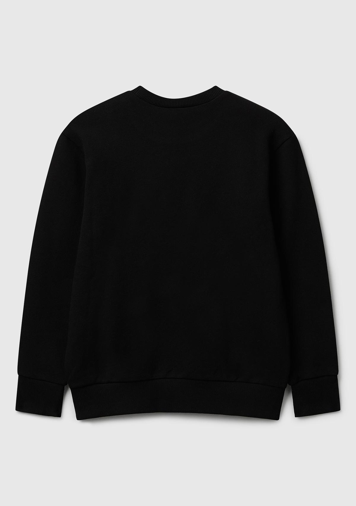 Erkek Çocuk Siyah Önü Logo Baskılı Bisiklet Yaka Regular Fit Sweatshirt