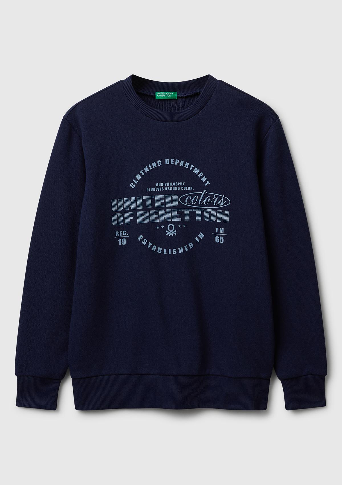 Erkek Çocuk Lacivert Önü Logo Baskılı Bisiklet Yaka Regular Fit Sweatshirt