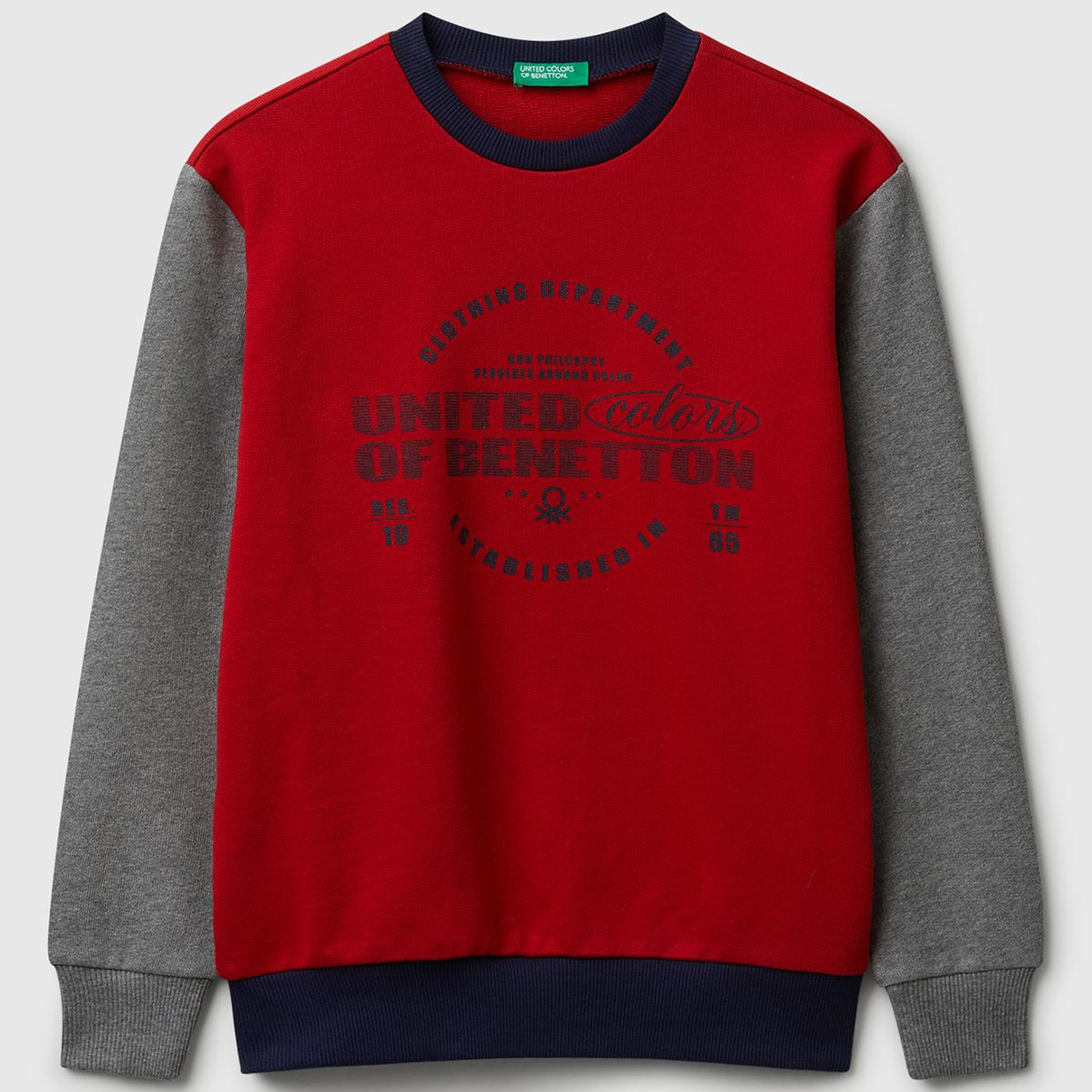 Erkek Çocuk Kırmızı-Gri Önü Logo Baskılı Bisiklet Yaka Regular Fit Sweatshirt
