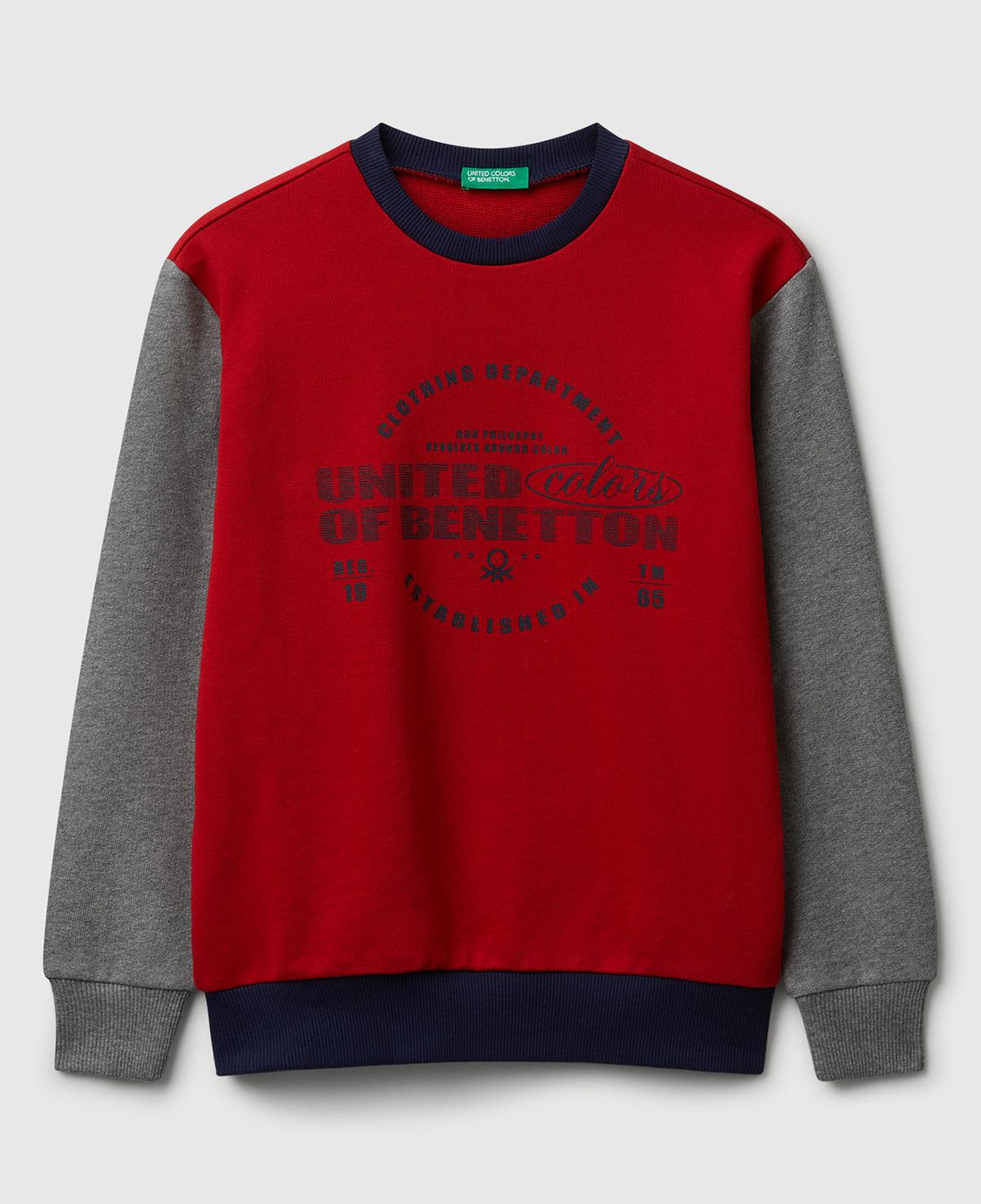 Erkek Çocuk Kırmızı-Gri Önü Logo Baskılı Bisiklet Yaka Regular Fit Sweatshirt