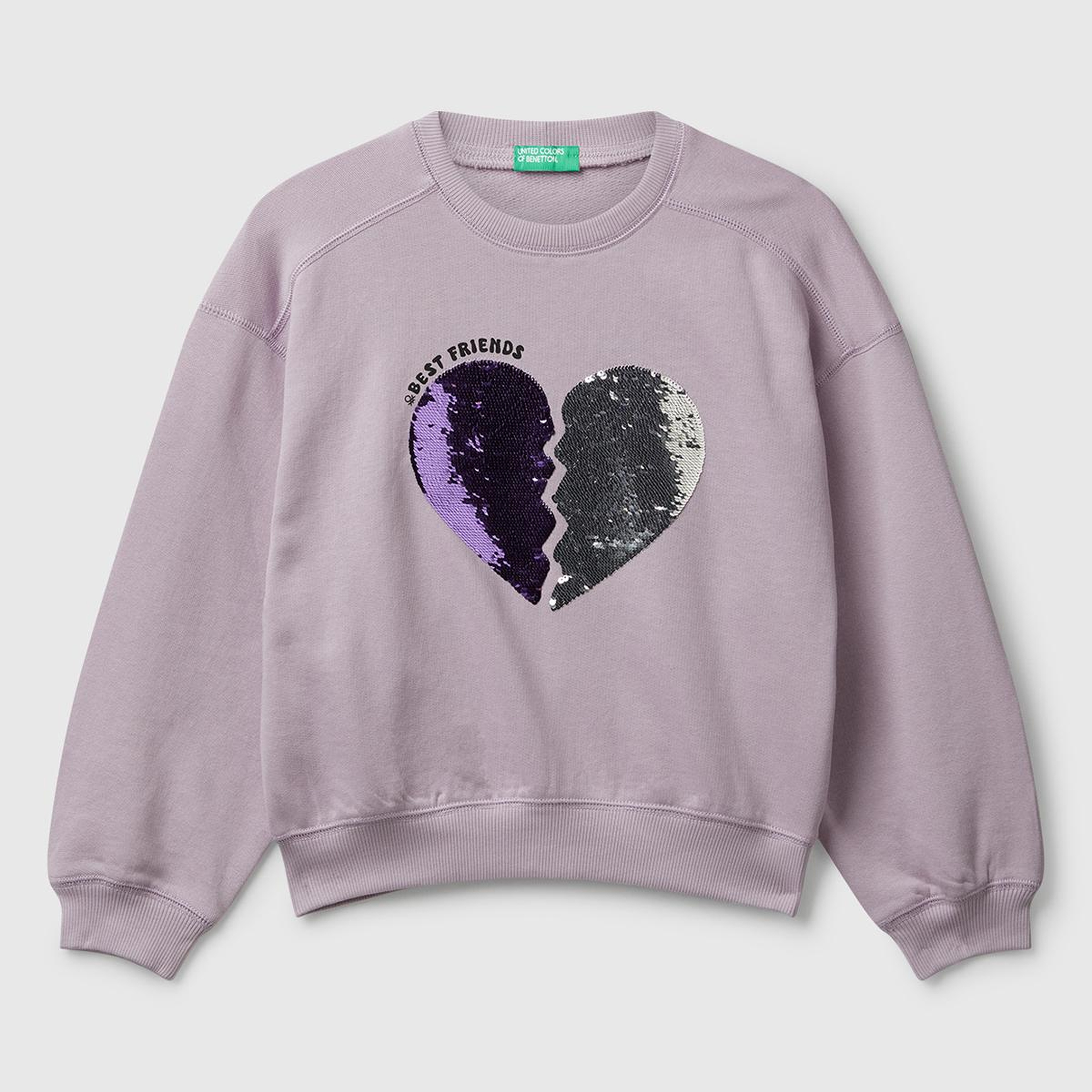 Kız Çocuk Lila Önü Payetli Baskılı Ribanalı Relaxed Fit Sweatshirt